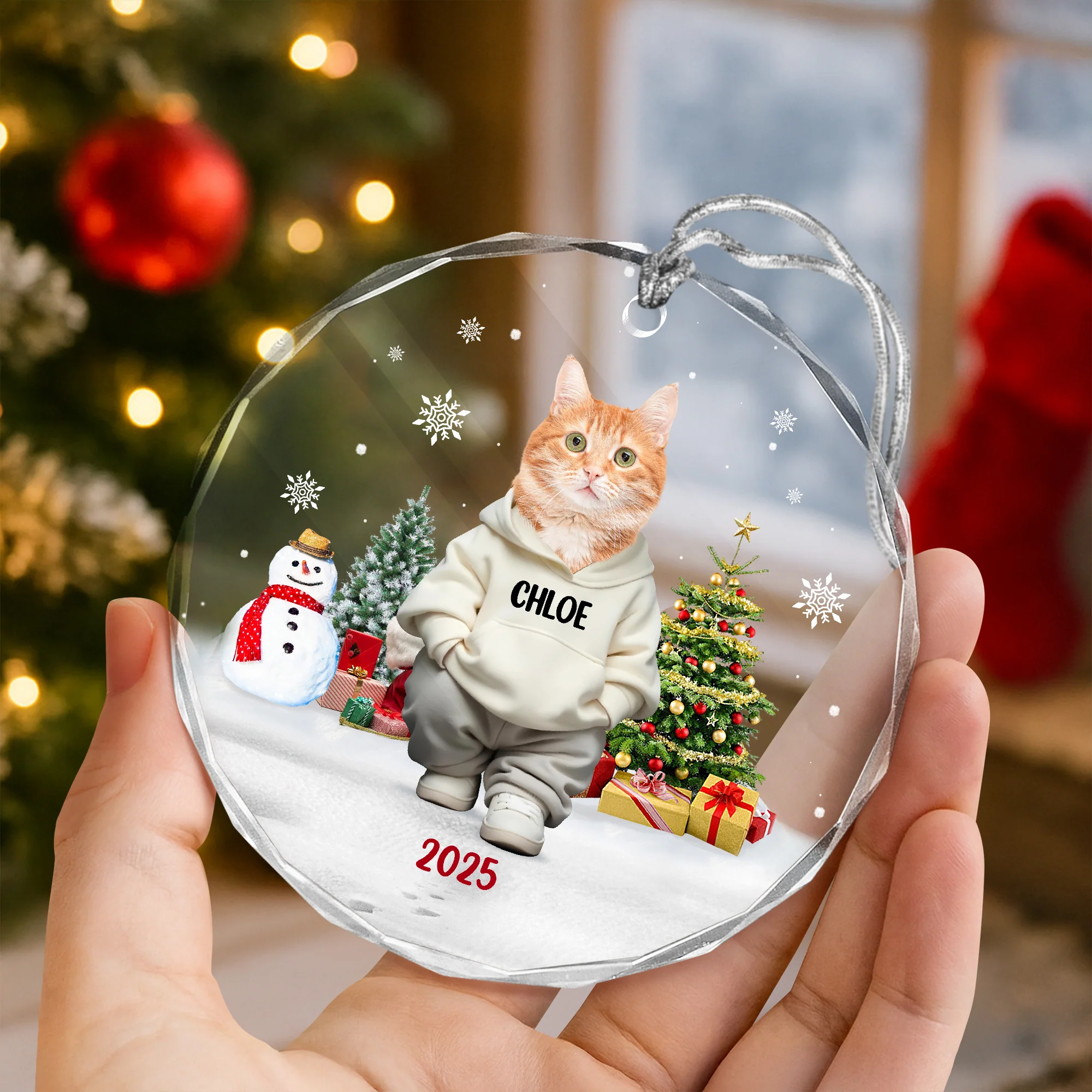 Custom Photo Cat Christmas Glass Ornament CH07 899786 - Image 5