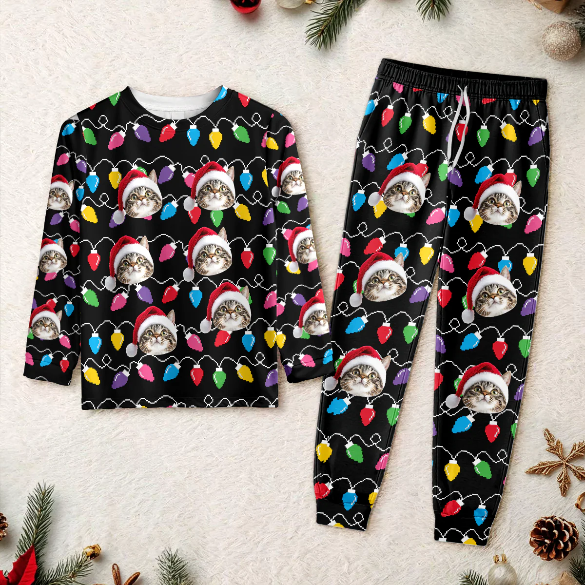 Custom Photo Cat With Colorful Christmas Lights Sleepwear HO82 900030 - Image 4