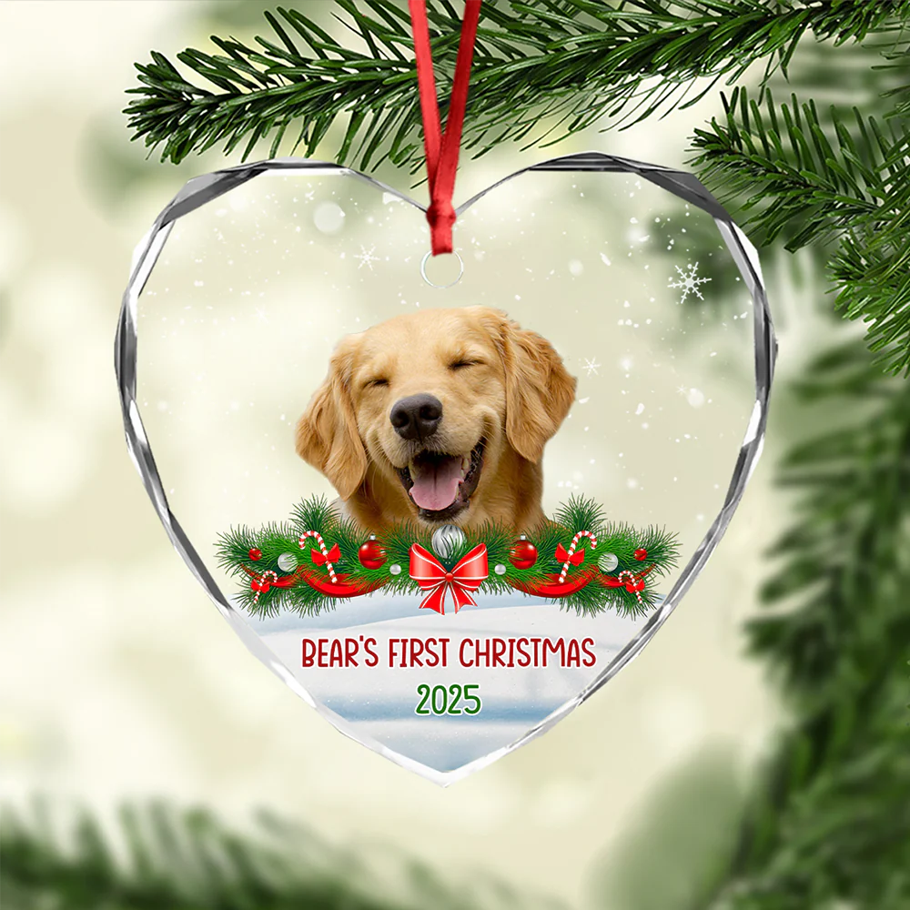 Custom Photo Dog Cat Christmas Heart Shaped Glass Ornament HA75 898092 - Image 7