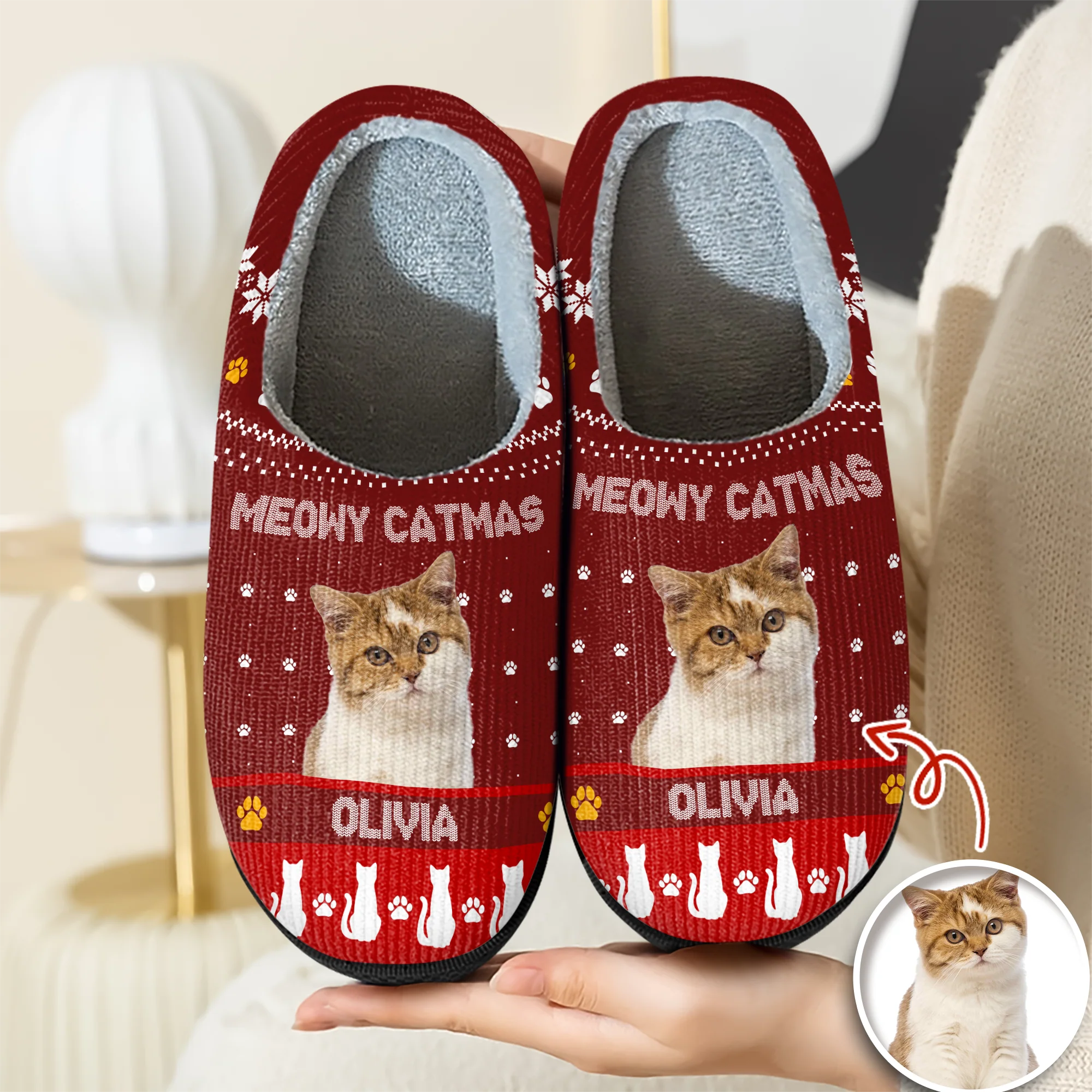 Custom Photo Meowy Christmas Merry Woofmas Dog Cat Slippers HO82 894868 - Image 5