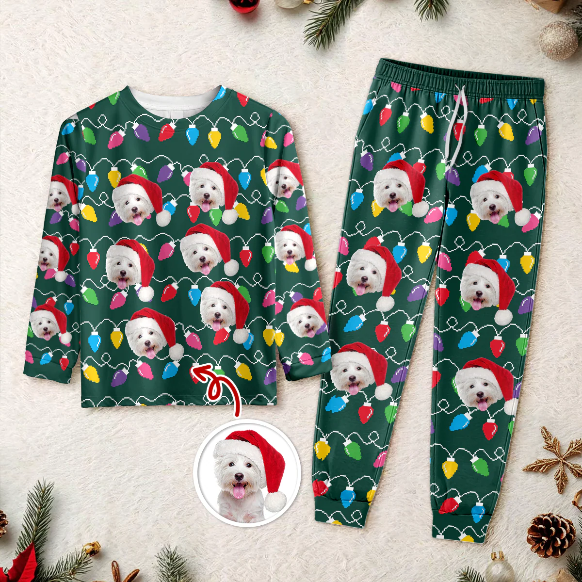 Custom Photo Dog With Colorful Christmas Lights Sleepwear HO82 900028 - Image 3