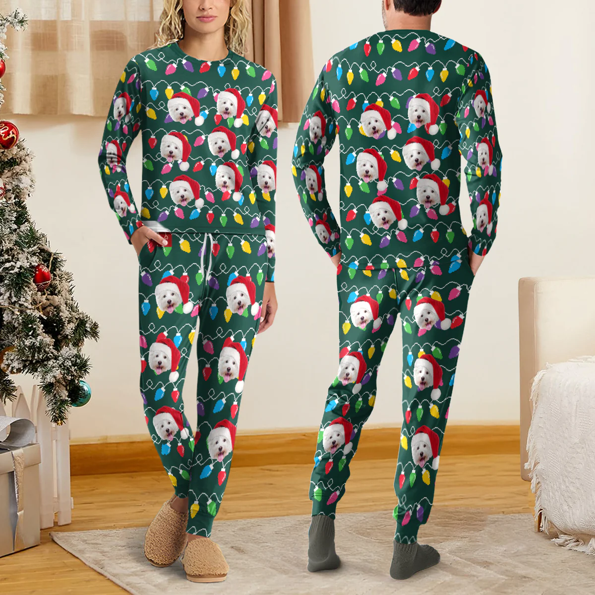 Custom Photo Dog With Colorful Christmas Lights Sleepwear HO82 900028 - Image 5