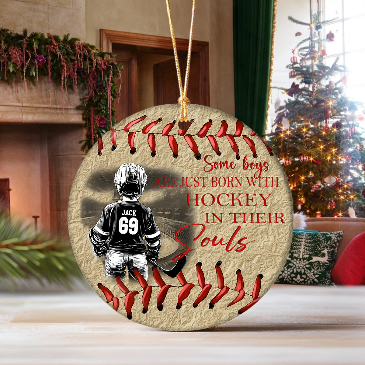 Custom Photo Some Boys Are Just Born With Hockey, Xmas Gift For Hockey Lovers Ceramic Ornament HO82 894980 - Image 5