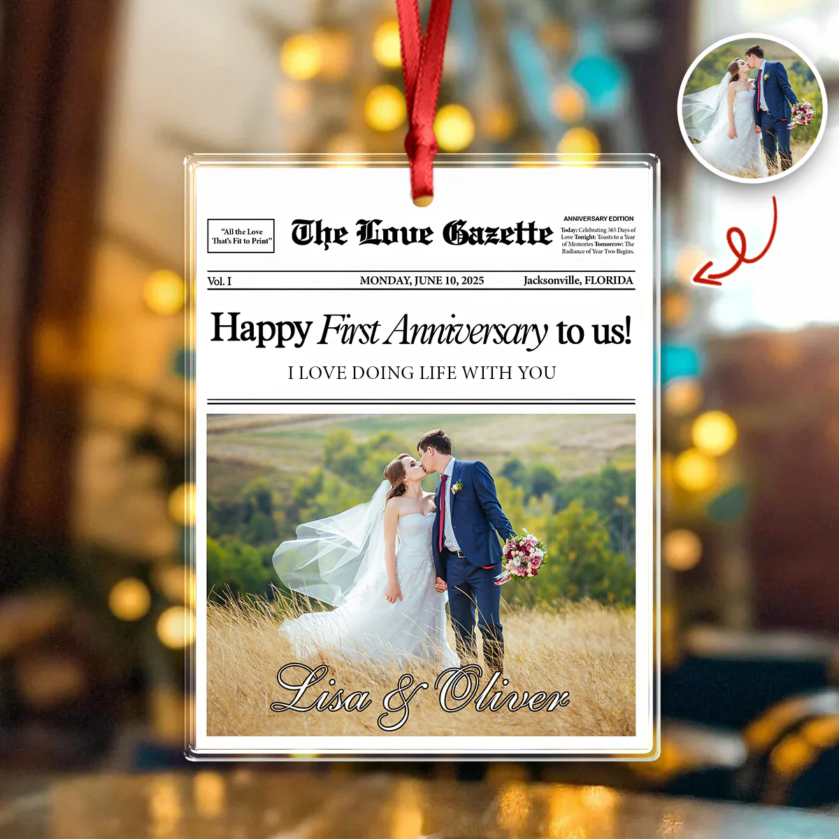 Custom Photo The Love Gazette 1st Anniversary Newspaper Couples Acrylic Ornament HO82 894866 - Image 2
