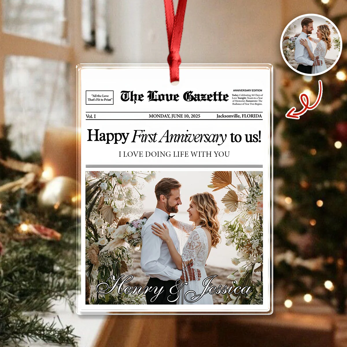 Custom Photo The Love Gazette 1st Anniversary Newspaper Couples Acrylic Ornament HO82 894866 - Image 5