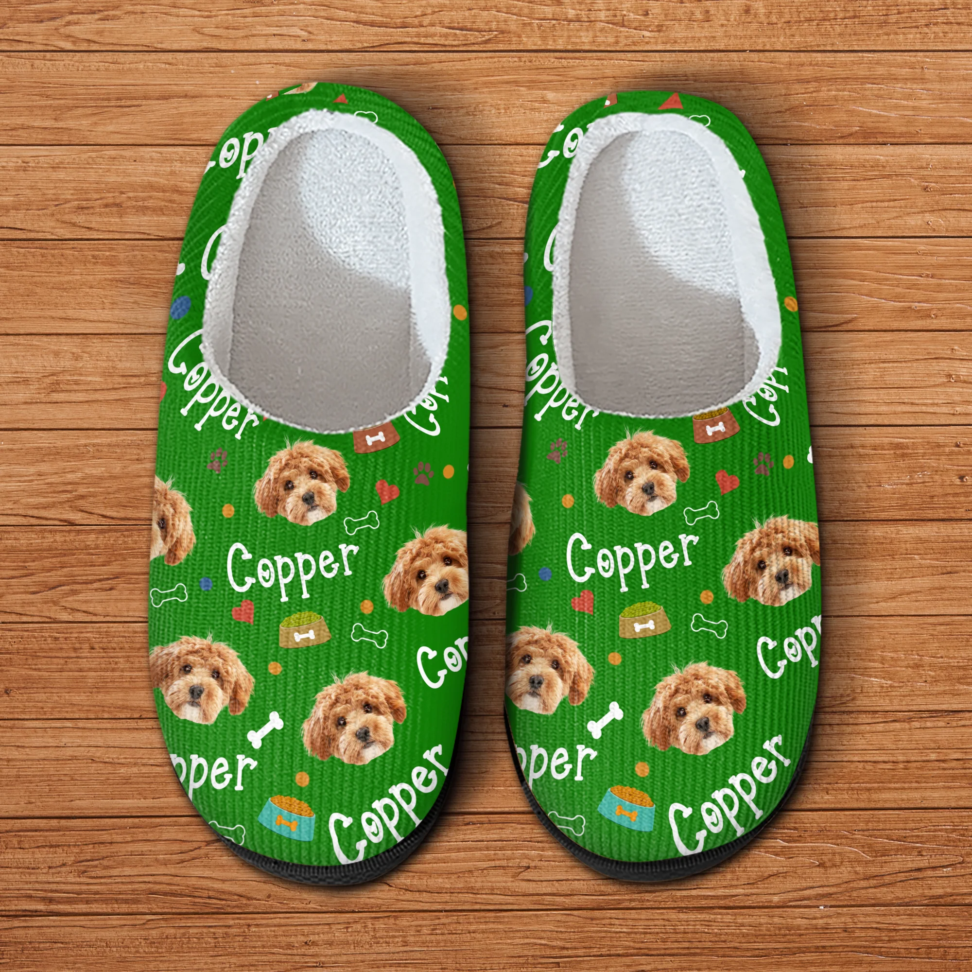 Custom Photo With Paw And Bowl Pattern Dog Cat Plush Slippers HO82 900304 - Image 2