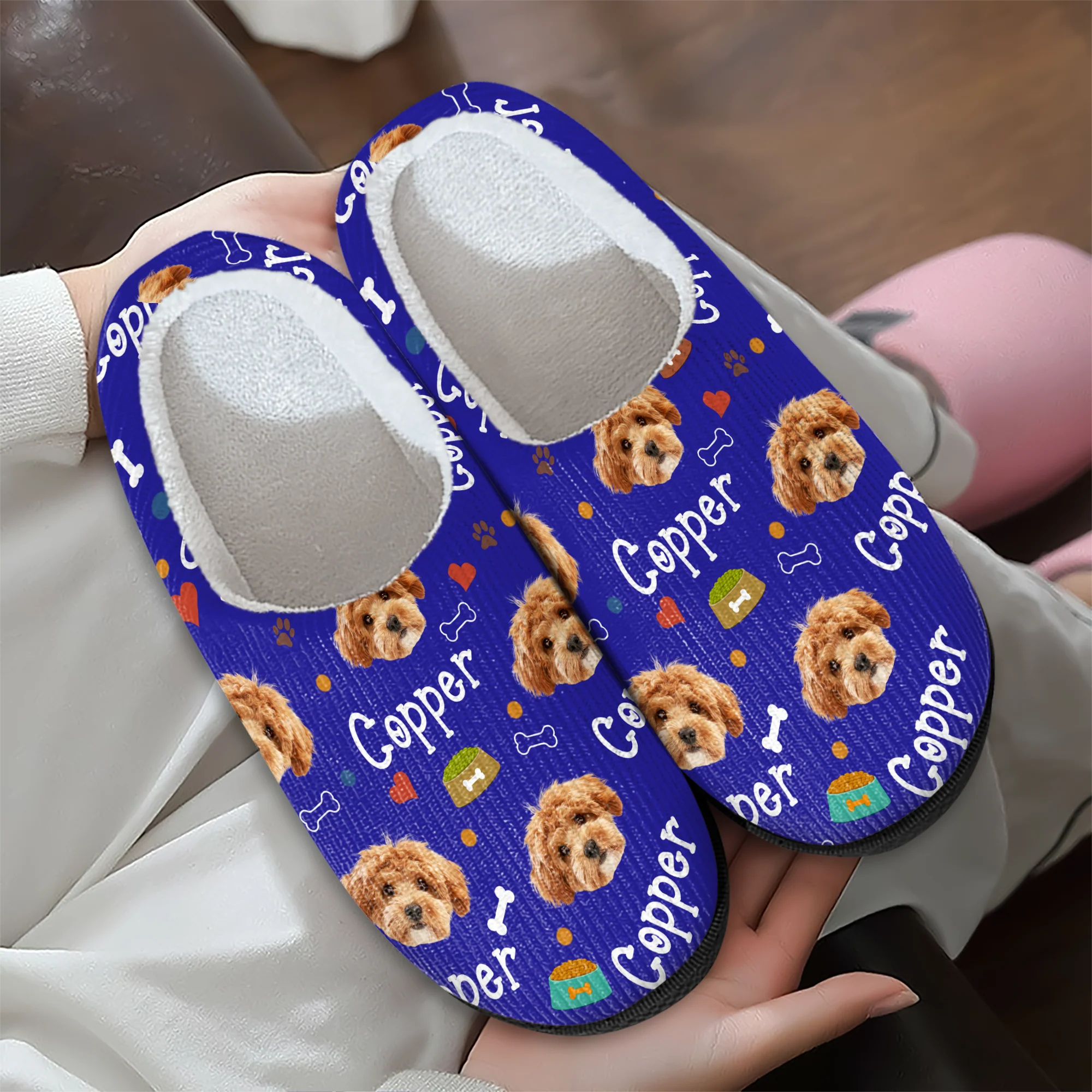 Custom Photo With Paw And Bowl Pattern Dog Cat Plush Slippers HO82 900304 - Image 8