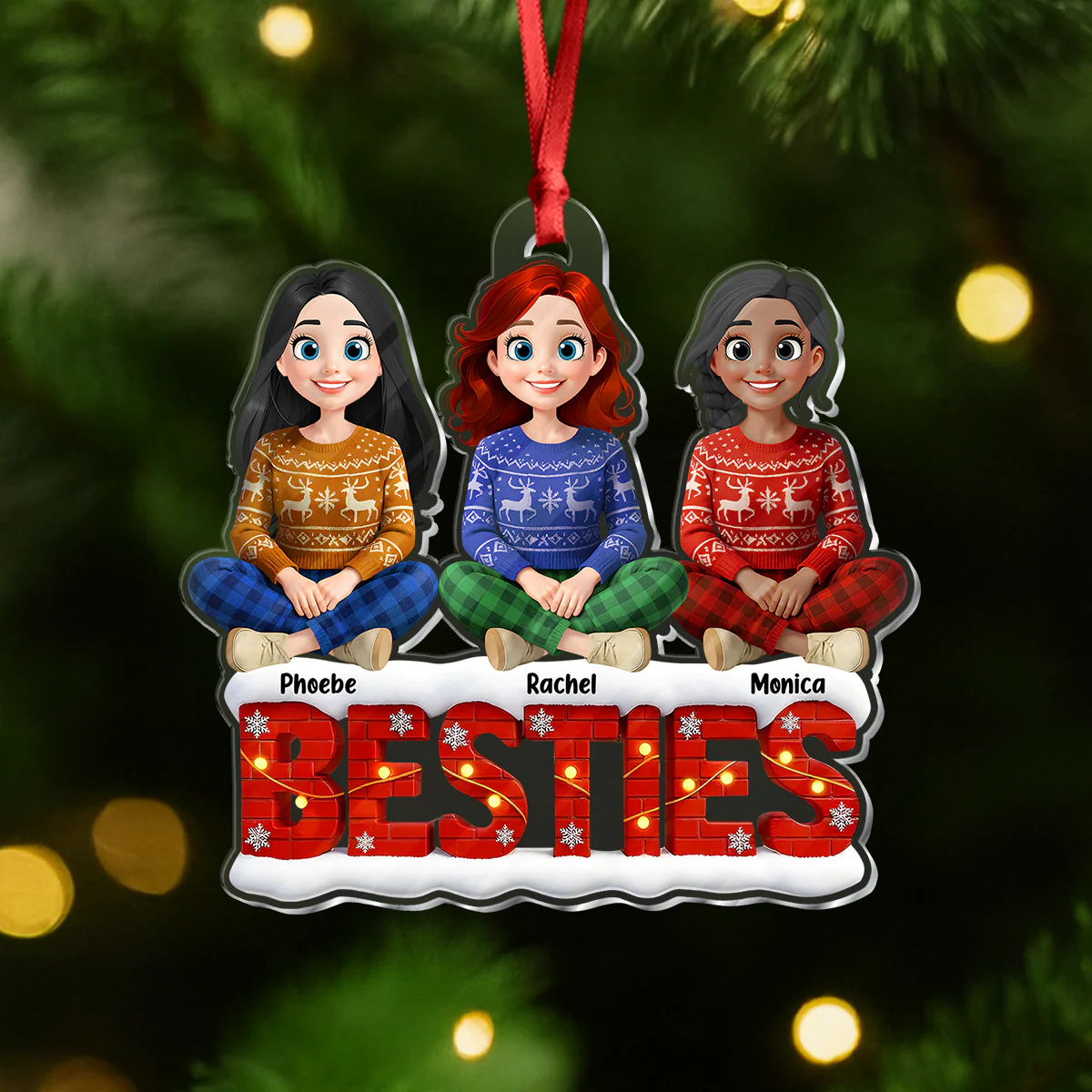 Snowy Brick Wall Besties Sisters Personalized Gift For Christmas Acrylic Ornament LM32 895947 - Image 7