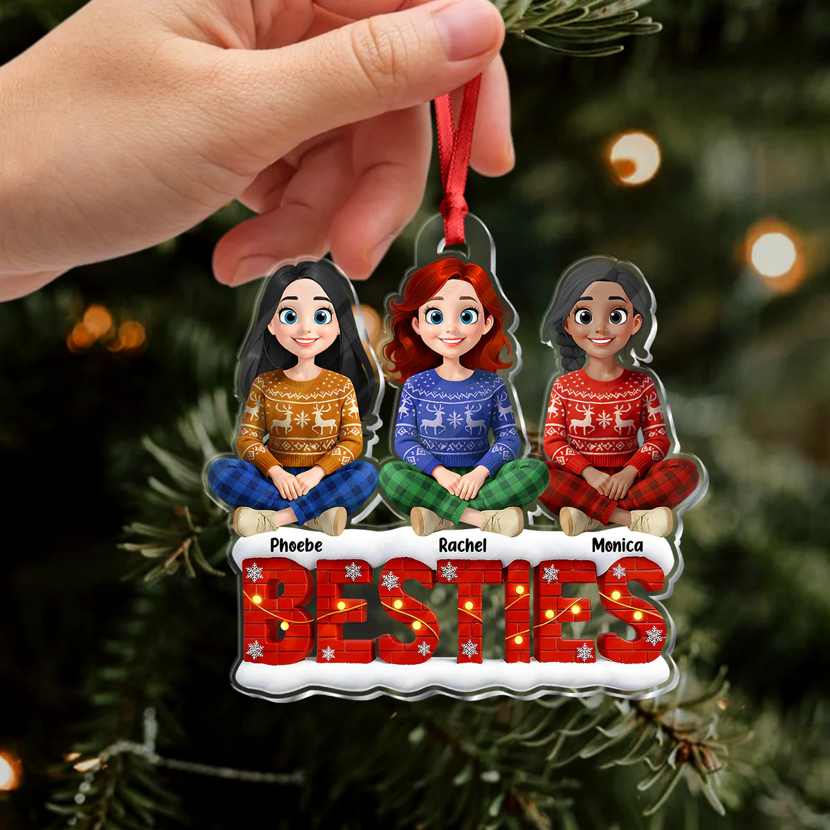 Snowy Brick Wall Besties Sisters Personalized Gift For Christmas Acrylic Ornament LM32 895947 - Image 9