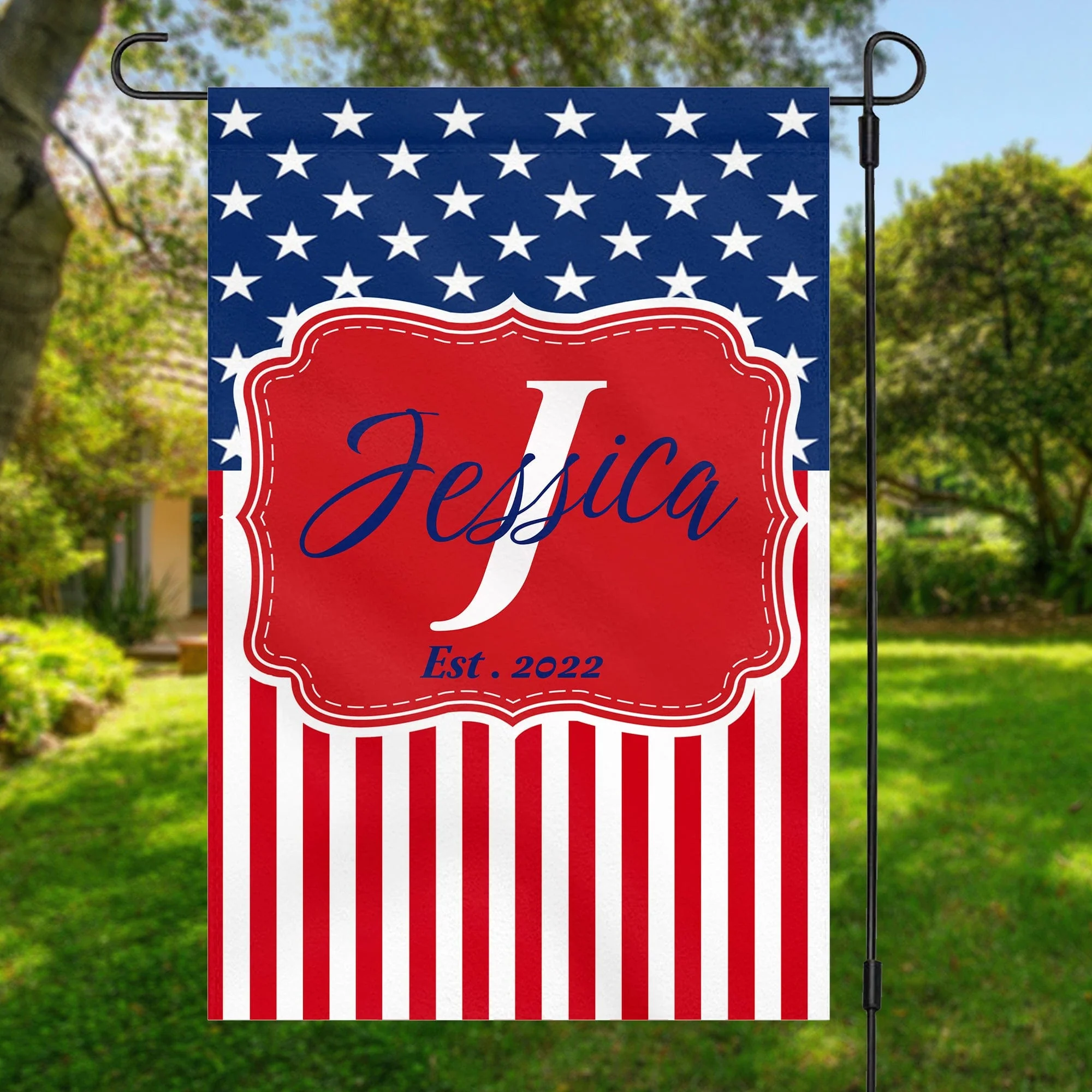 Red White and Blue Patriotic Flag 4th Of July Custom Garden Flag H377 - Image 2