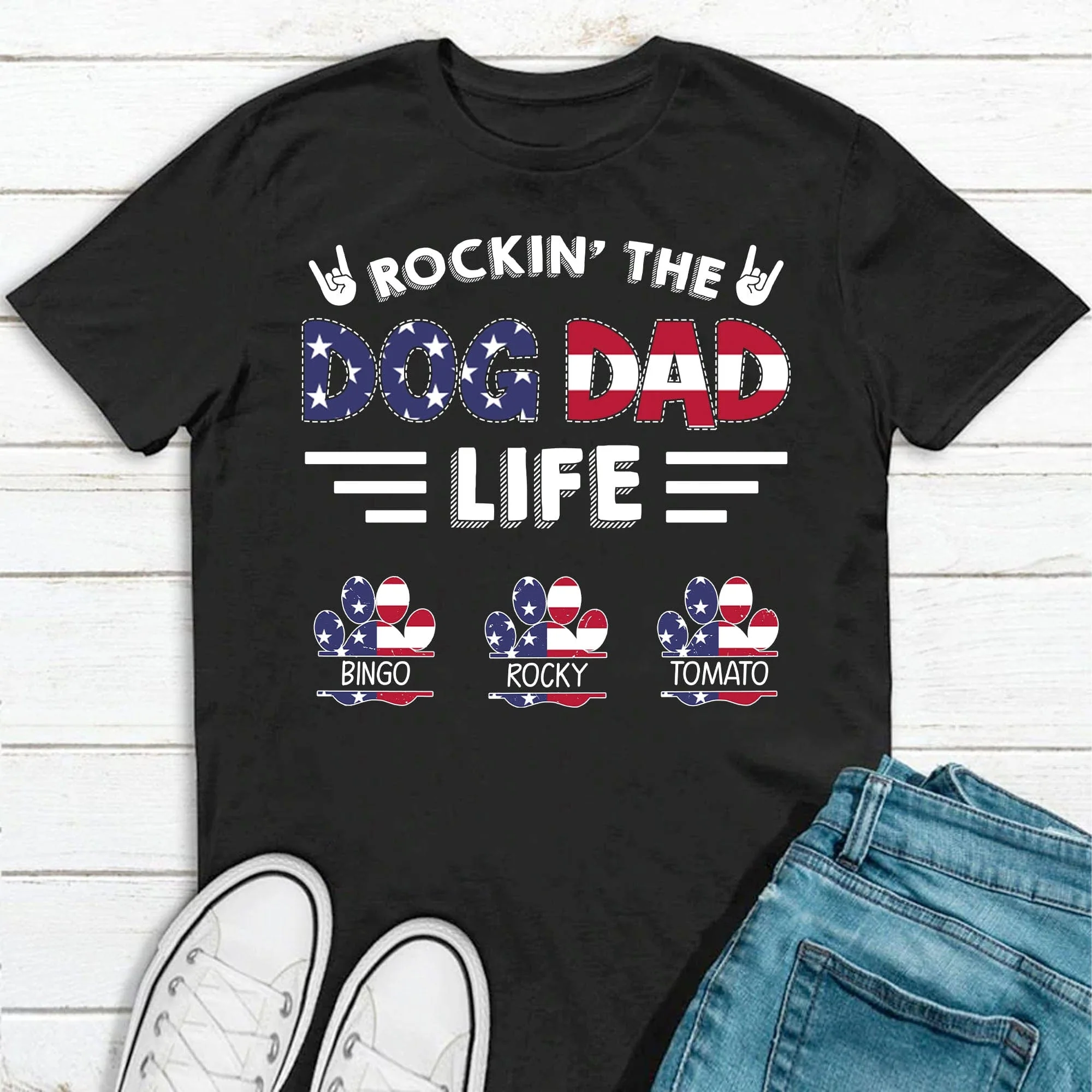 Rockin' The American Dog Dad Life Personalized Custom Dog Shirt C395 - Image 3