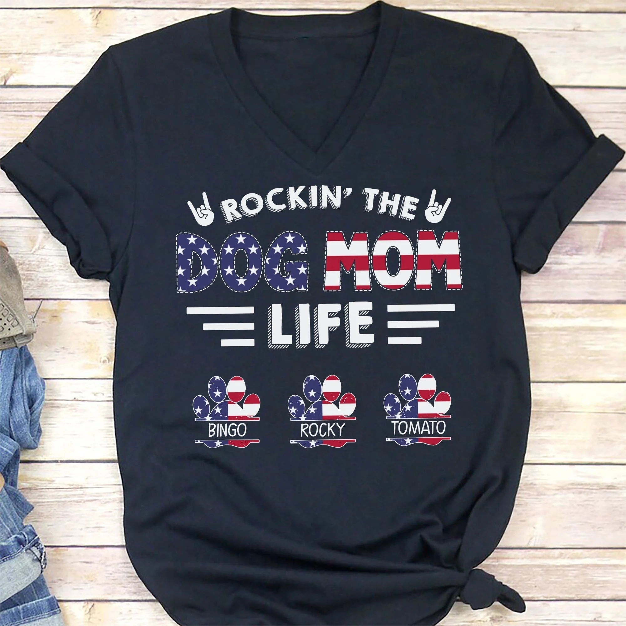Rockin' The American Dog Mom Life Personalized Custom Dog Shirt C395 - Image 5