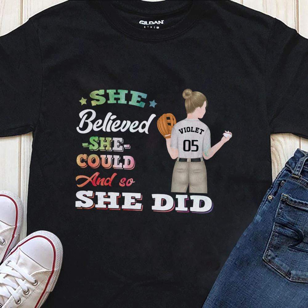 She Believed She Could So She Did Softball Girl Shirt - Image 3
