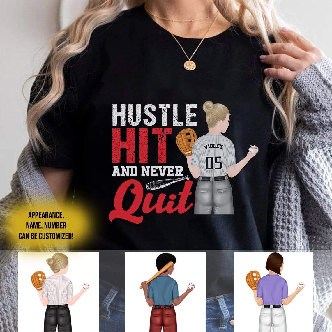 Softball Shirt, Hustle Hit And Never Quit, Softball Girl Shirt