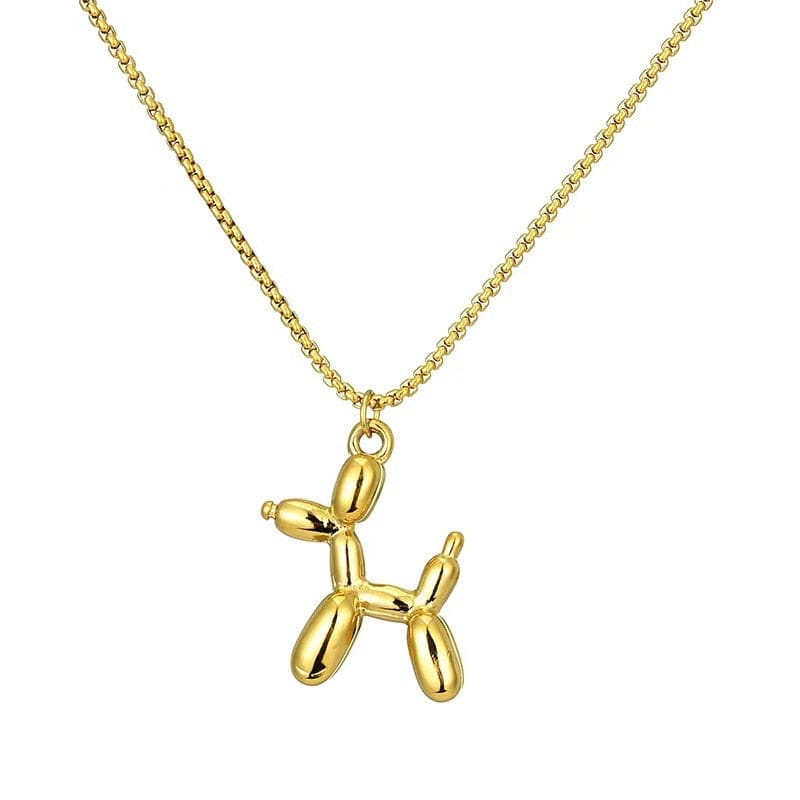 Stainless Steel Cute Style Balloon Dog Golden Pendant Necklace - Image 5