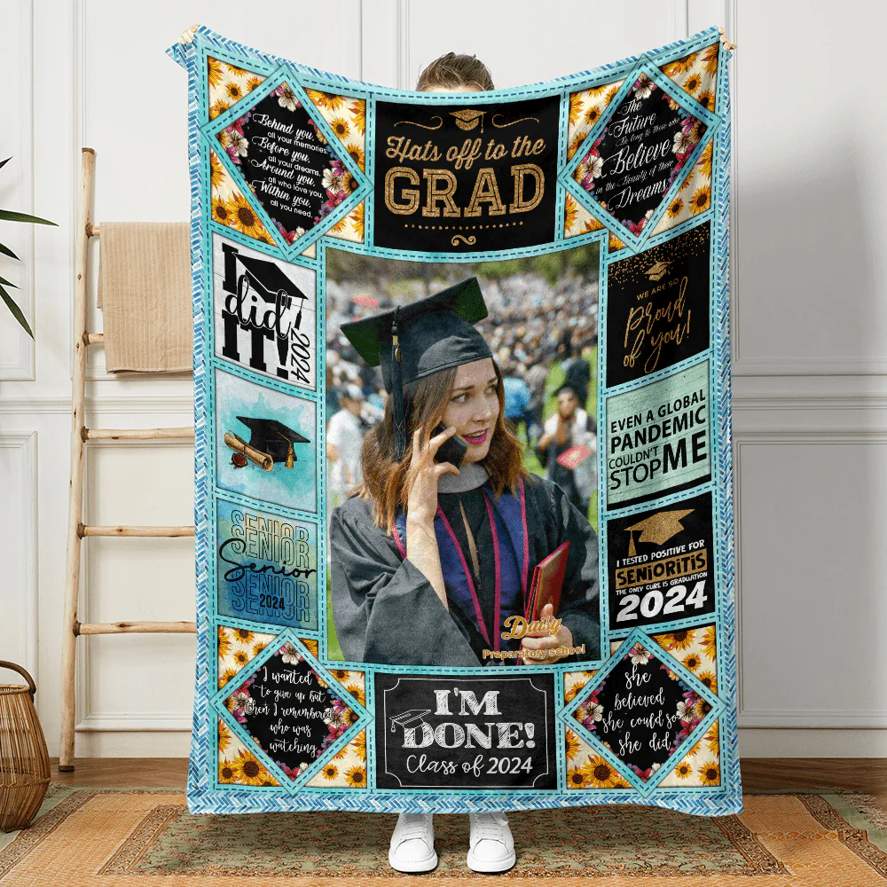 Custom Photo Graduation Blanket, Class of 2024 Gift, HN590