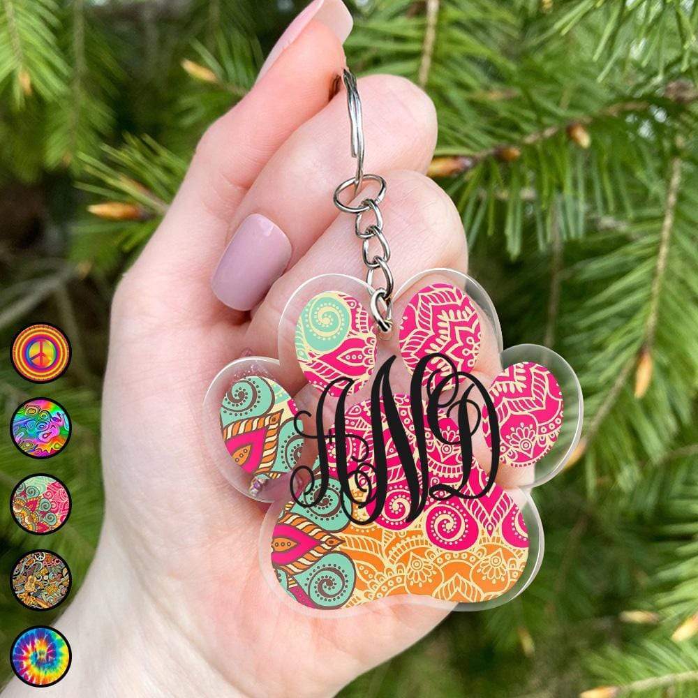 Tie Dye Dog Keychain Custom Monogram Double Sided Design, Acrylic Keychain For Dog Lovers HN590 - Image 4