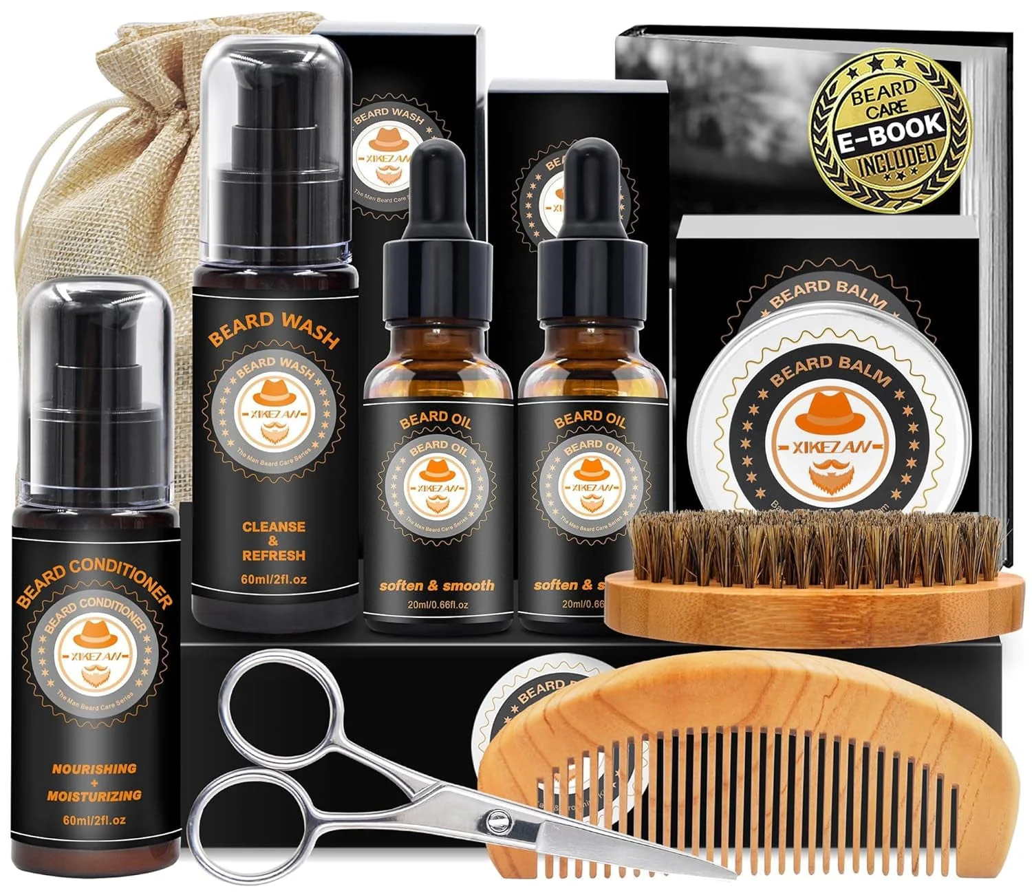 Upgraded Beard Grooming Kit W/Beard Conditioner,Beard Oil,Beard Balm,Beard Brush,Beard Wash,Beard Comb,Beard Scissor,Bag,E-Book,Beard Care Daddy Gifts for Men Him Dad Husband Boyfriend - Image 8