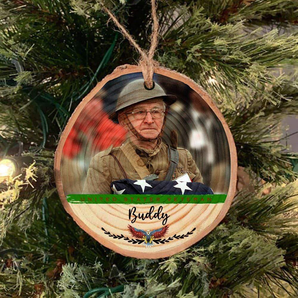 Personalized photo ornament for U.S Veteran, Christmas wood slice ornament military, HN590 - Image 2