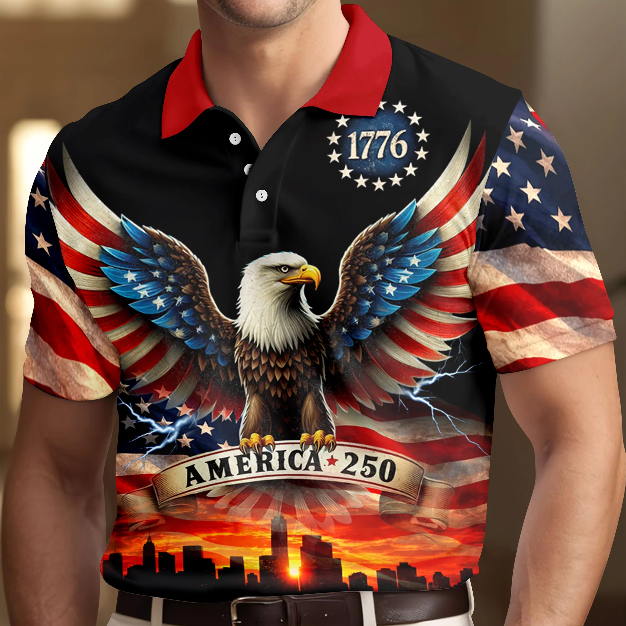 America 250th Anniversary 1776-2026 Patriotic Polo Shirt CH07 910464 - Image 5