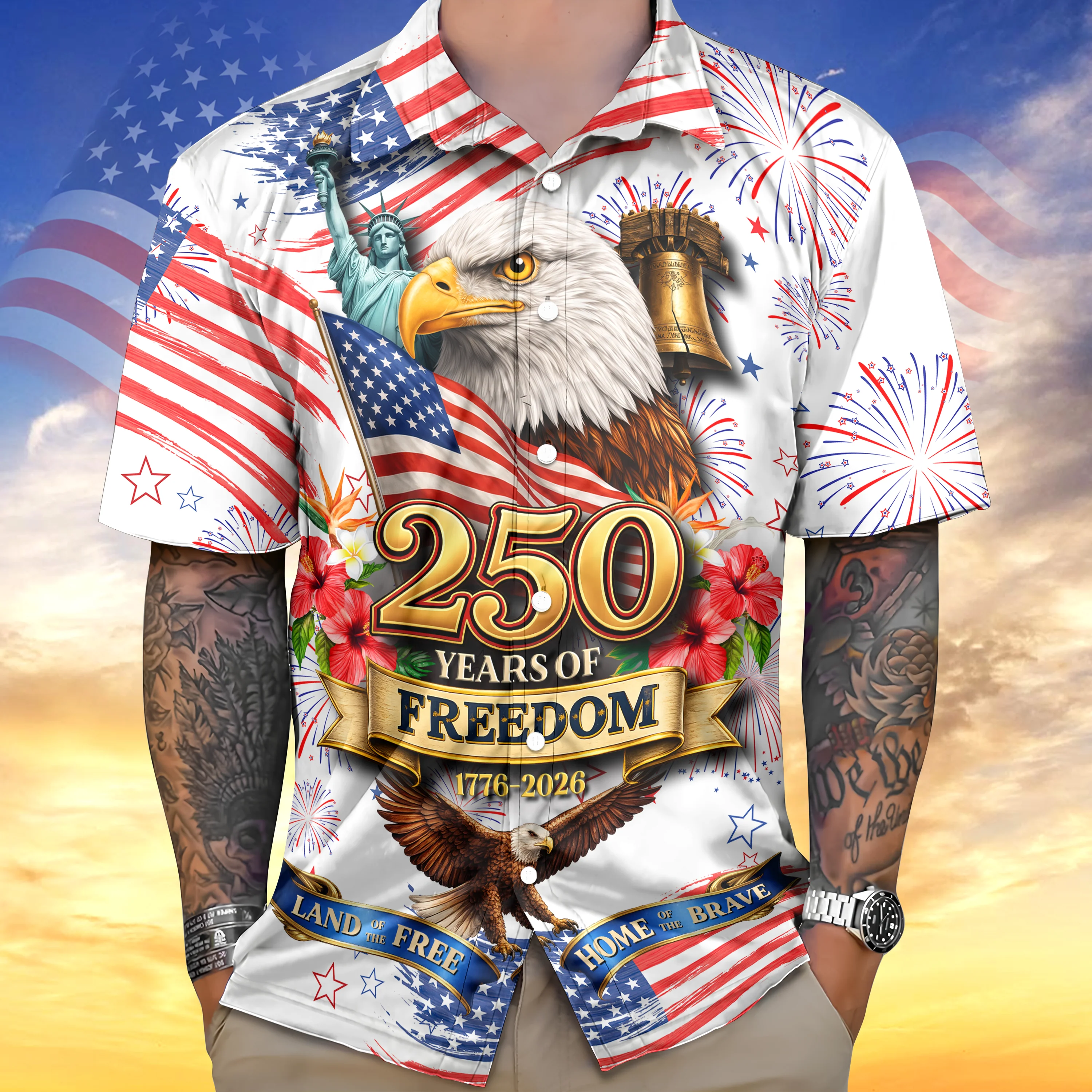 America Land of The Free Home of The Brave 250 Years of Freedom Hawaiian Shirt CH07 910374 - Image 2