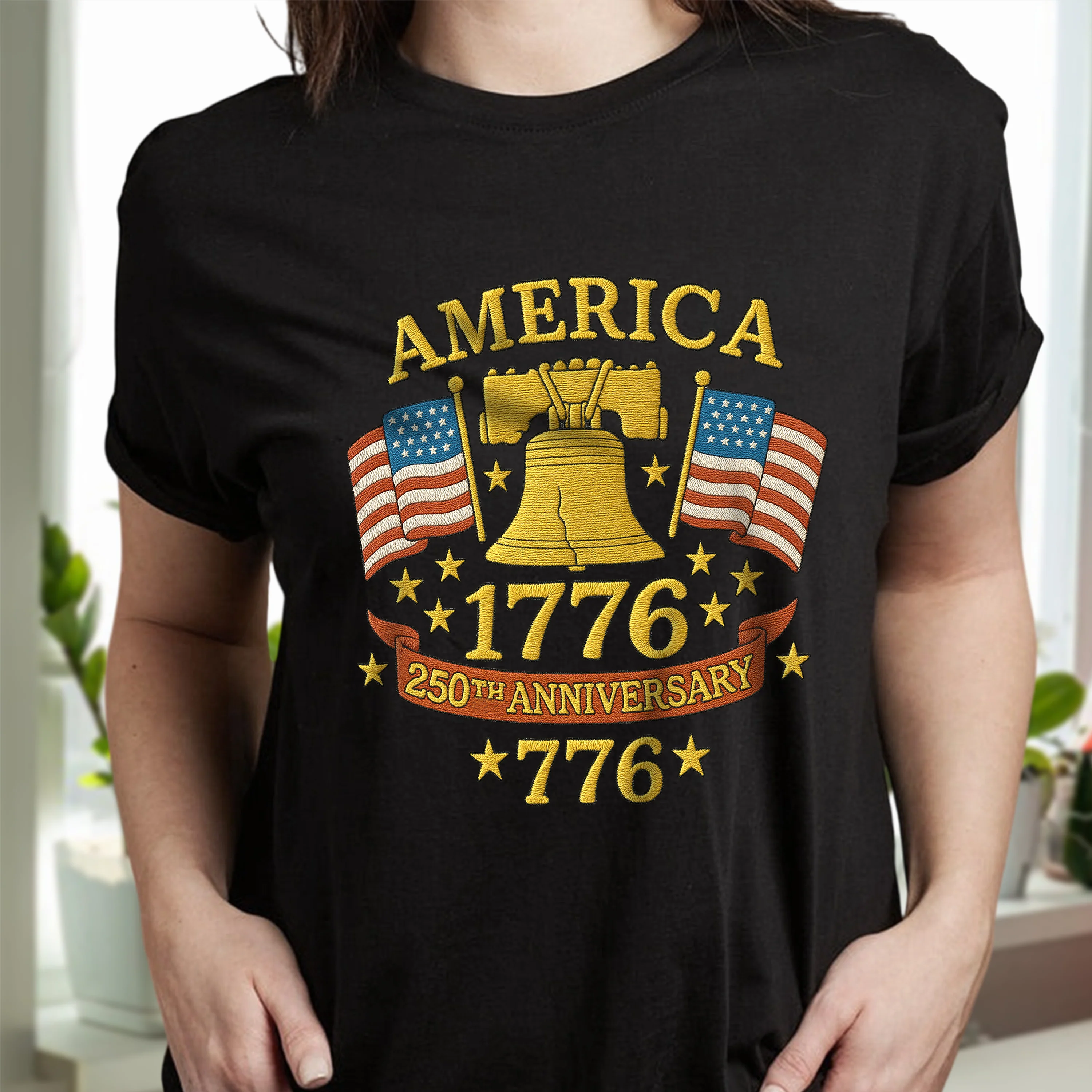 Anniversary Liberty Bell Embroidered Effect Dark Shirt America 250th Anniversary Shirt CH07 899188 - Image 7