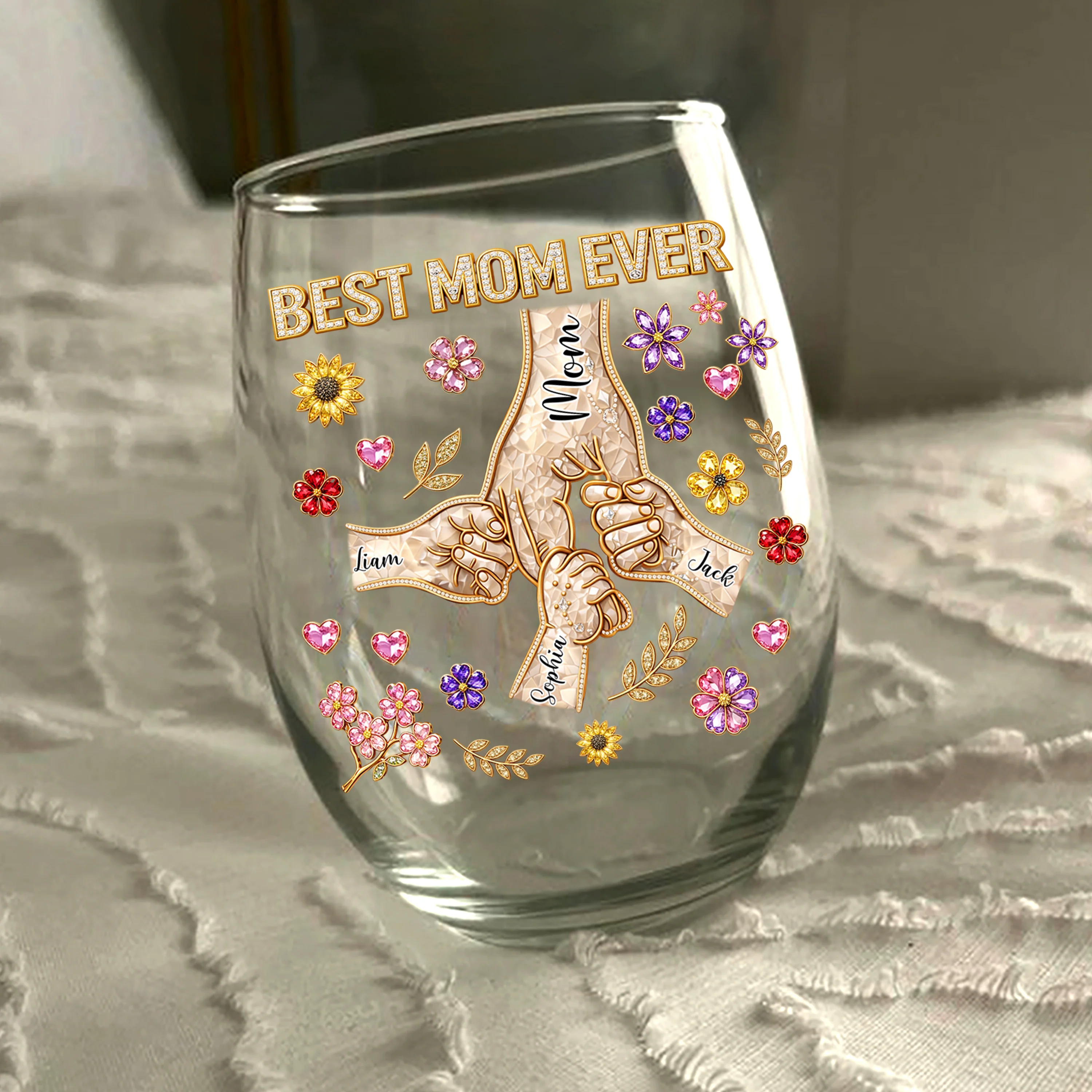 Best Mom Ever Personalized Holding Hand 3D Effect Wine Glass CH07 911196 - Image 5