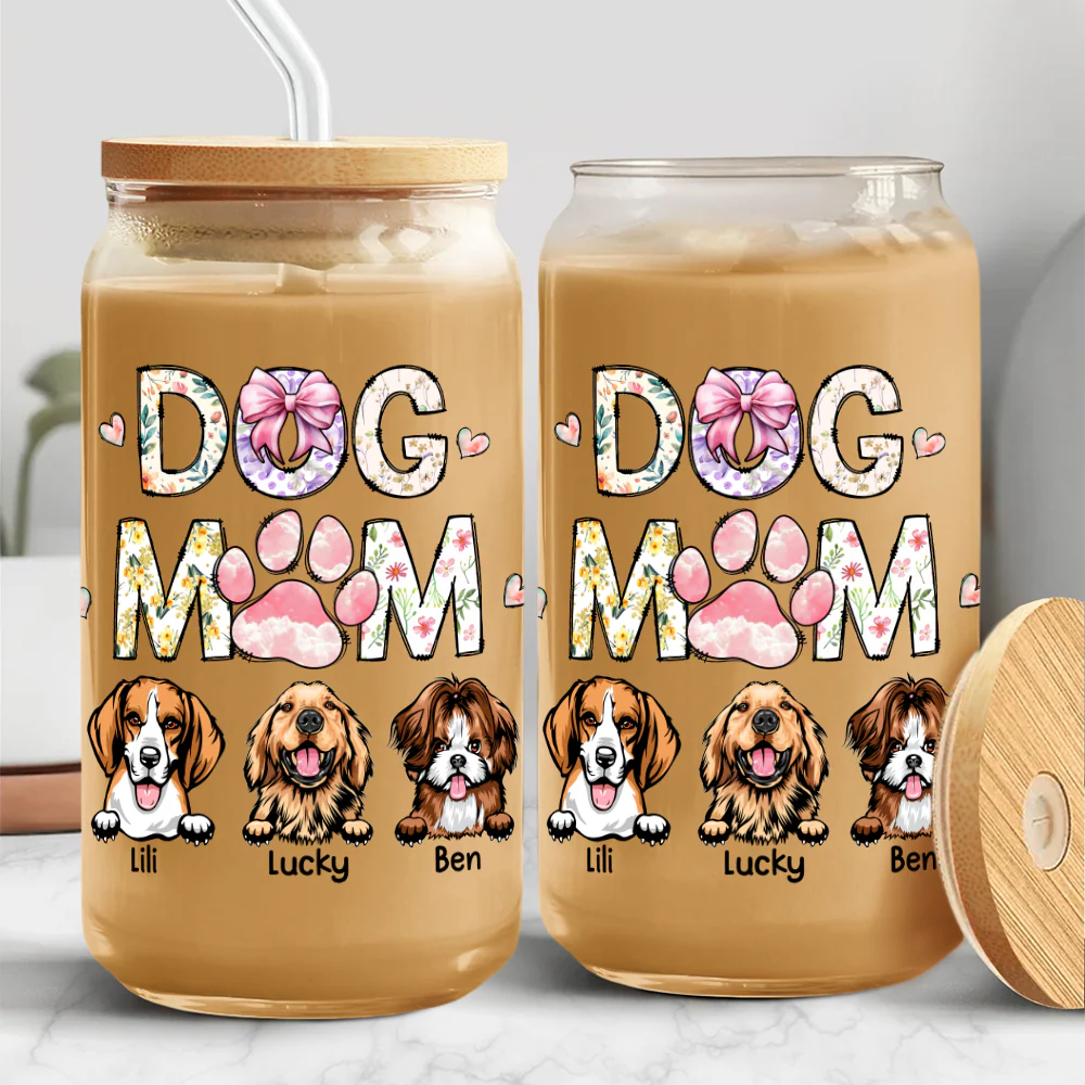 Cat Mom Dog Mom Floral Personalized Glass Can With Lid CH07 895534 - Image 5