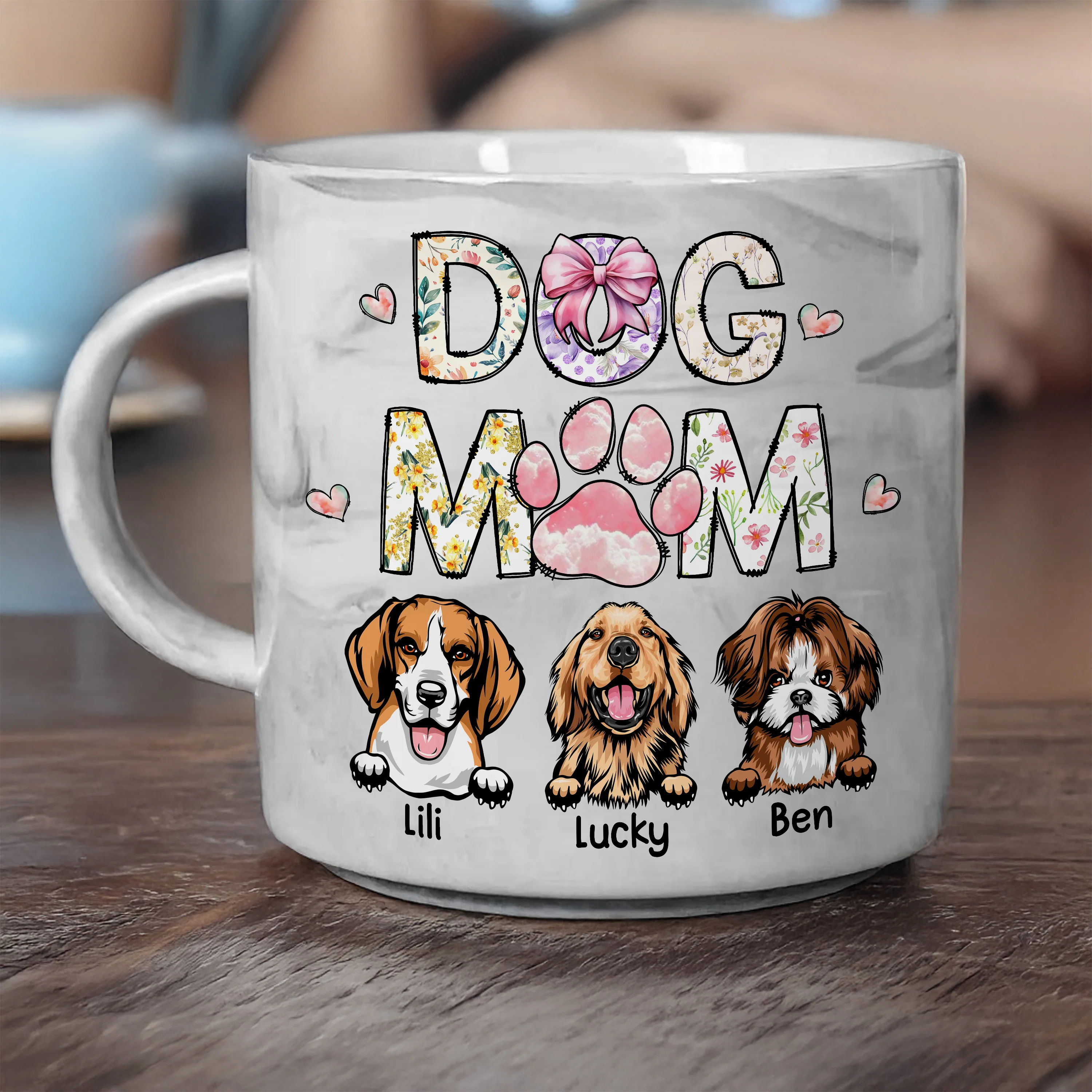 Cat Mom Dog Mom Floral Personalized Marble Mug CH07 895532 - Image 2