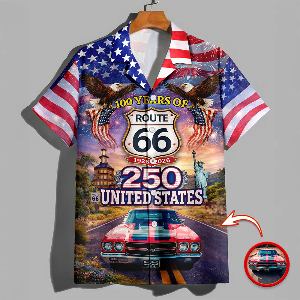 Celebrate 100 Years of Road Route 66 and America 250th Anniversary Custom Car Photo Hawaiian Shirt CH07 910378 - Image 6