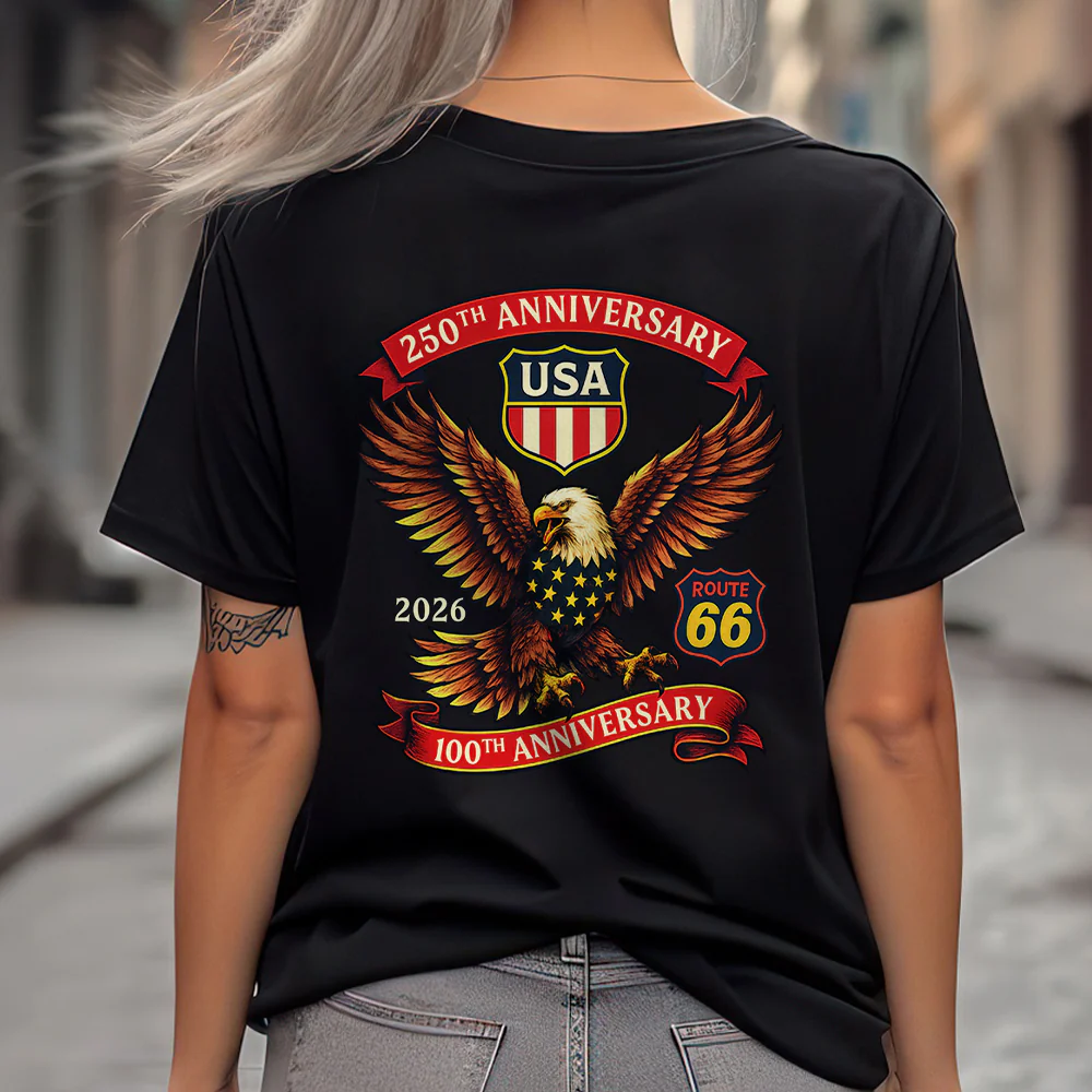 Celebrate America 250th Anniversary & Honoring 100 Years of Route 66 Back Shirt CH07 910508 - Image 4