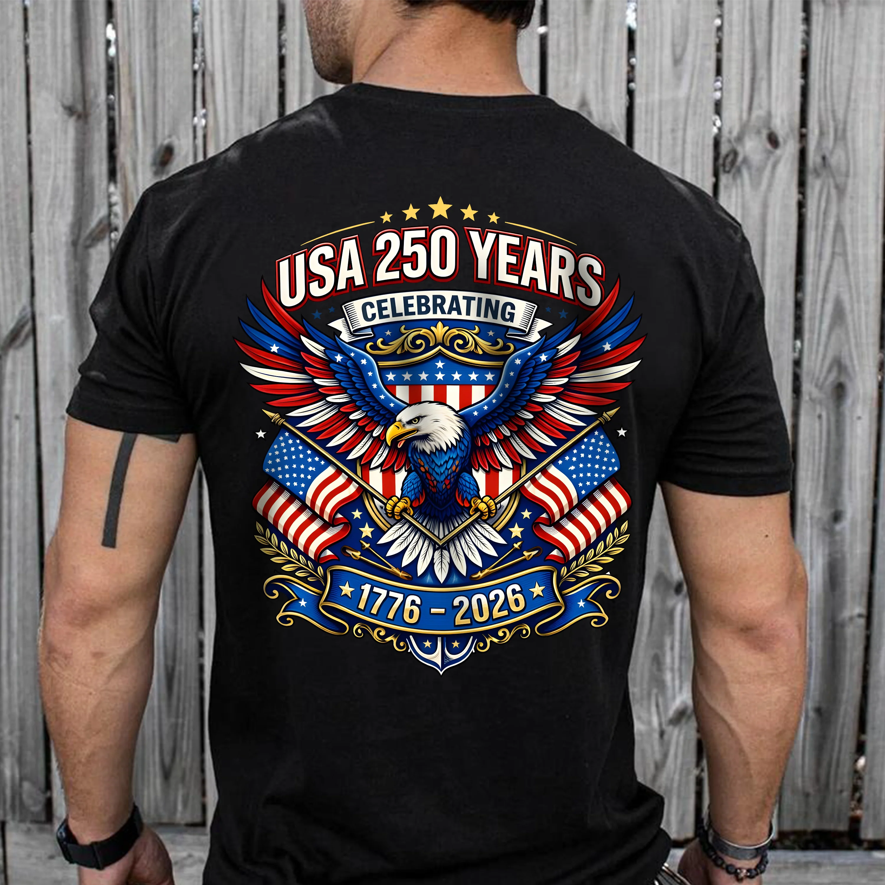 Celebrate USA 250 Years Eagle Patriotic Back Shirt 1776-2026 250th Anniversary Dark Shirt CH07 911052 - Image 4