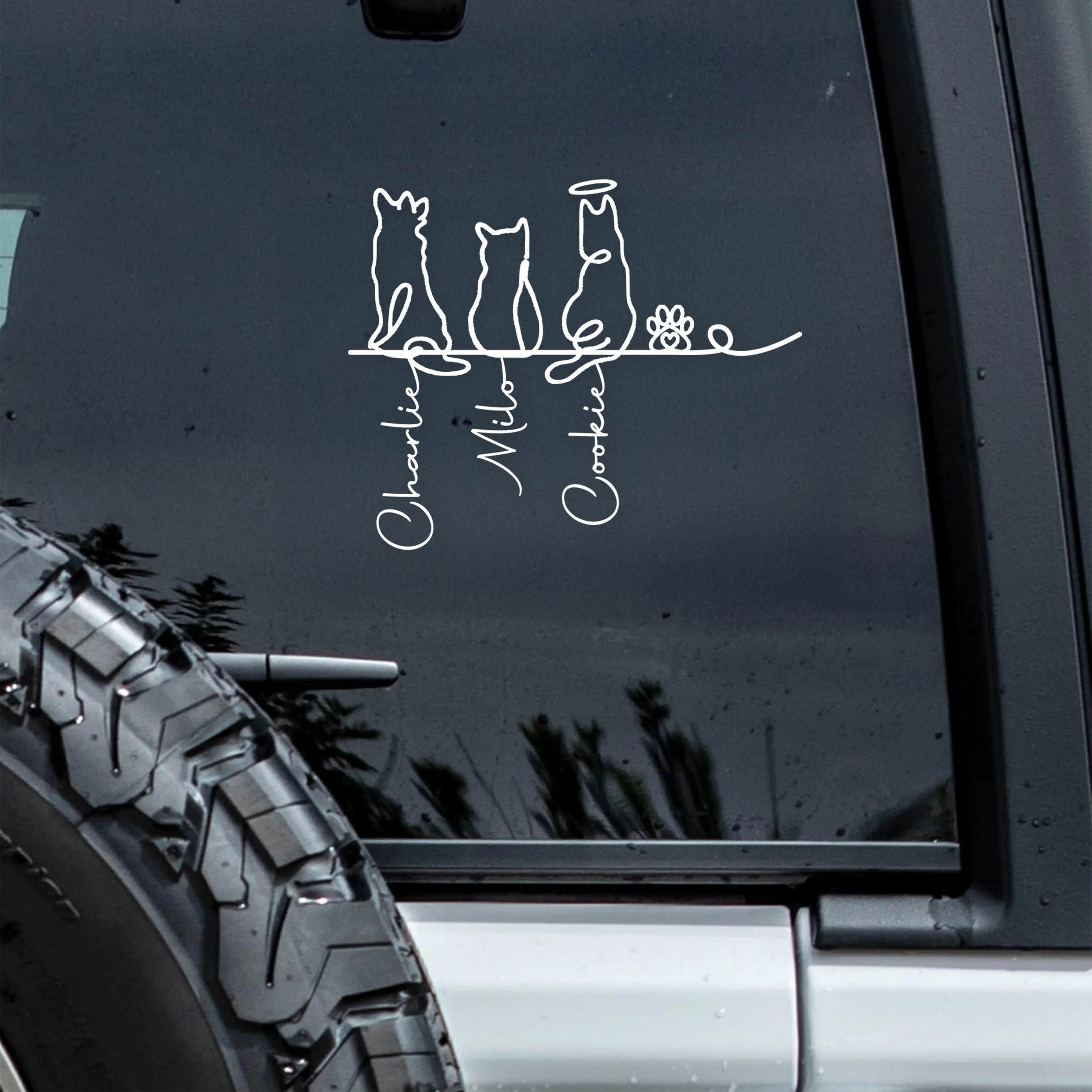 Custom Adorable Dog Cat Line Art - Personalized Car Window Decal Sticker CH07 910292 - Image 2