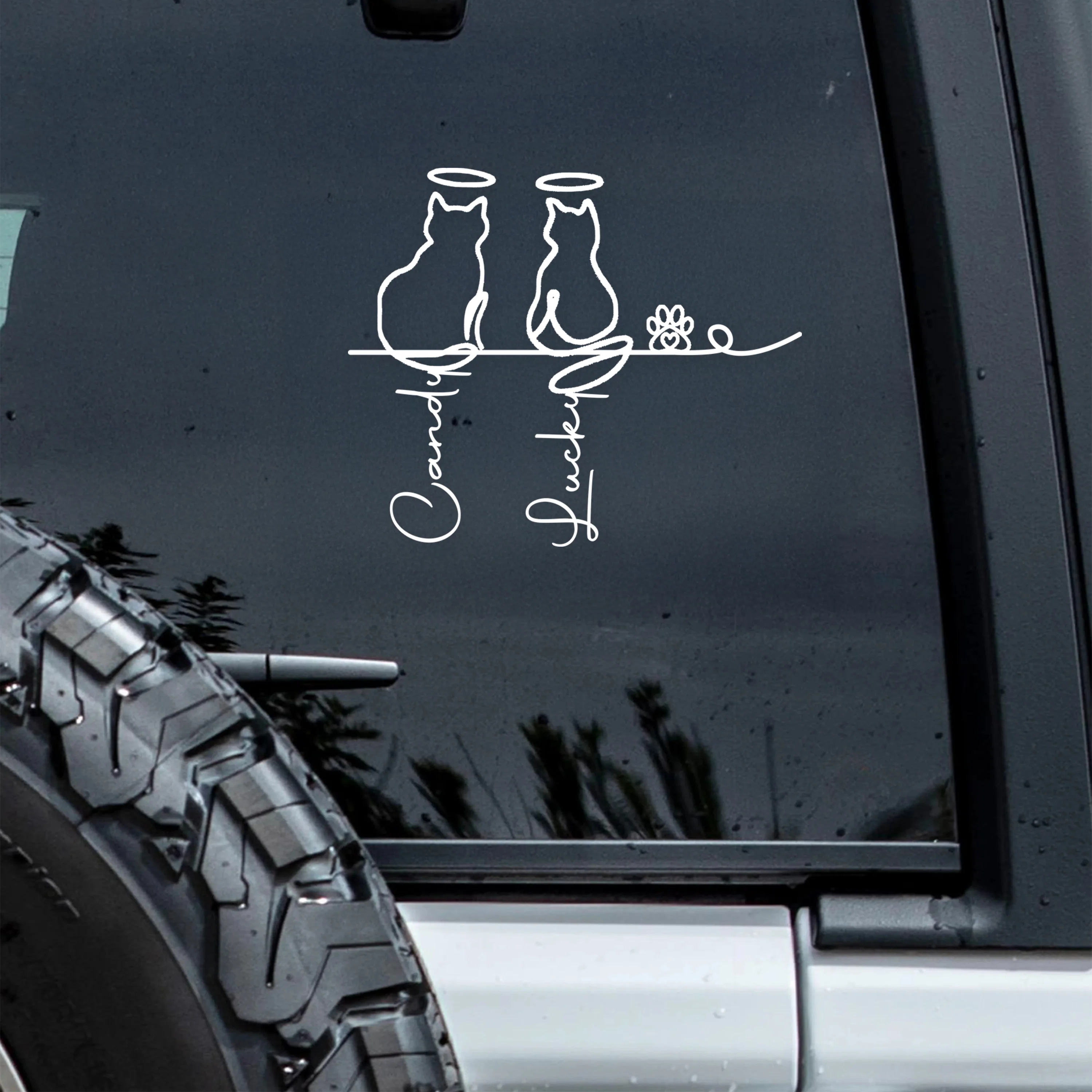 Custom Adorable Dog Cat Line Art - Personalized Car Window Decal Sticker CH07 910292 - Image 3