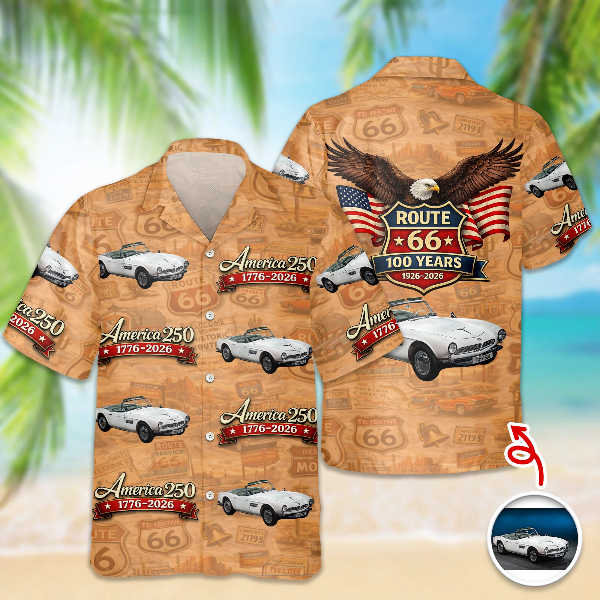 Custom Car Photo 100 Years of Route 66 and America 250th Anniversary Hawaii Shirt CH07 910502 - Image 4