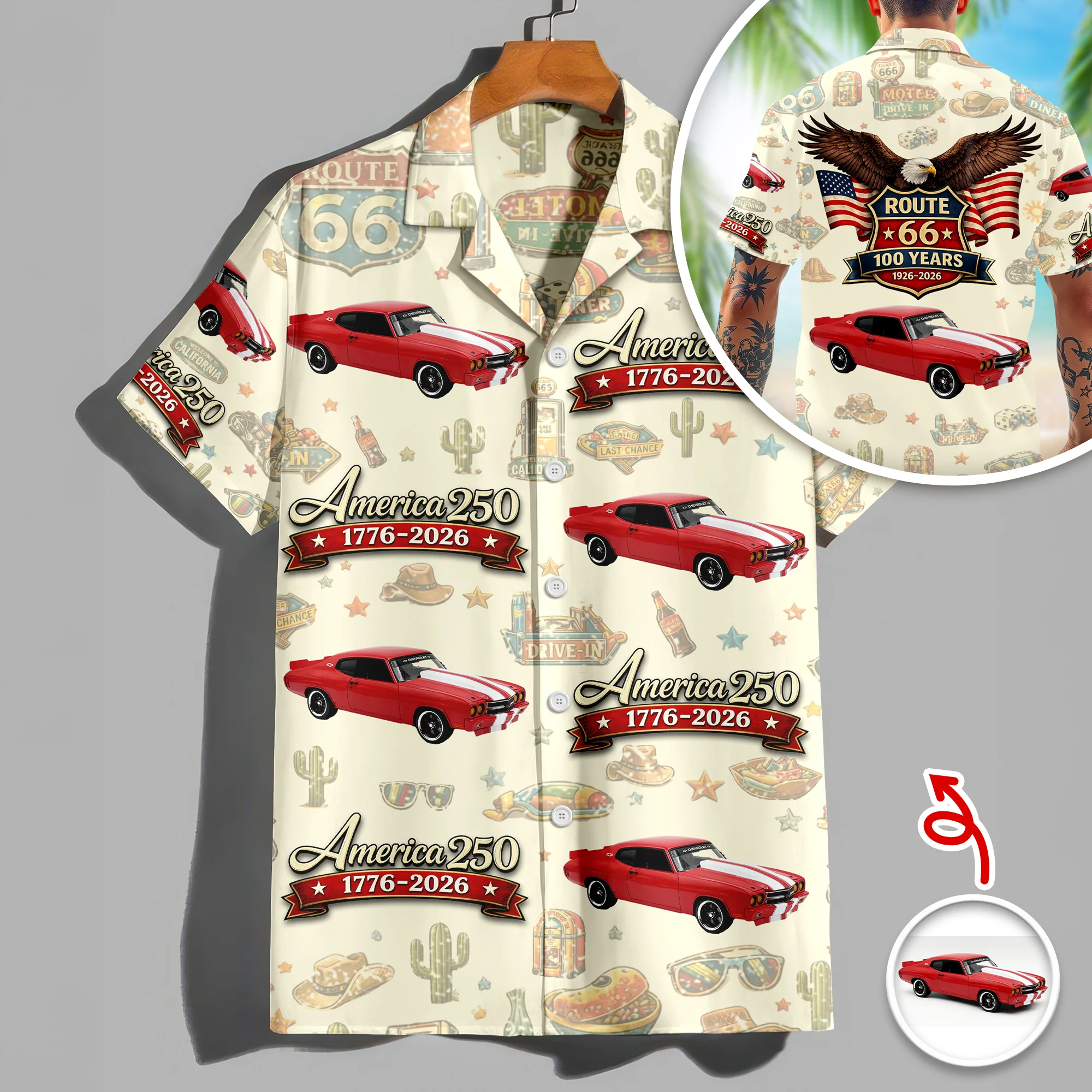 Custom Car Photo 100 Years of Route 66 and America 250th Anniversary Hawaii Shirt CH07 910502 - Image 7