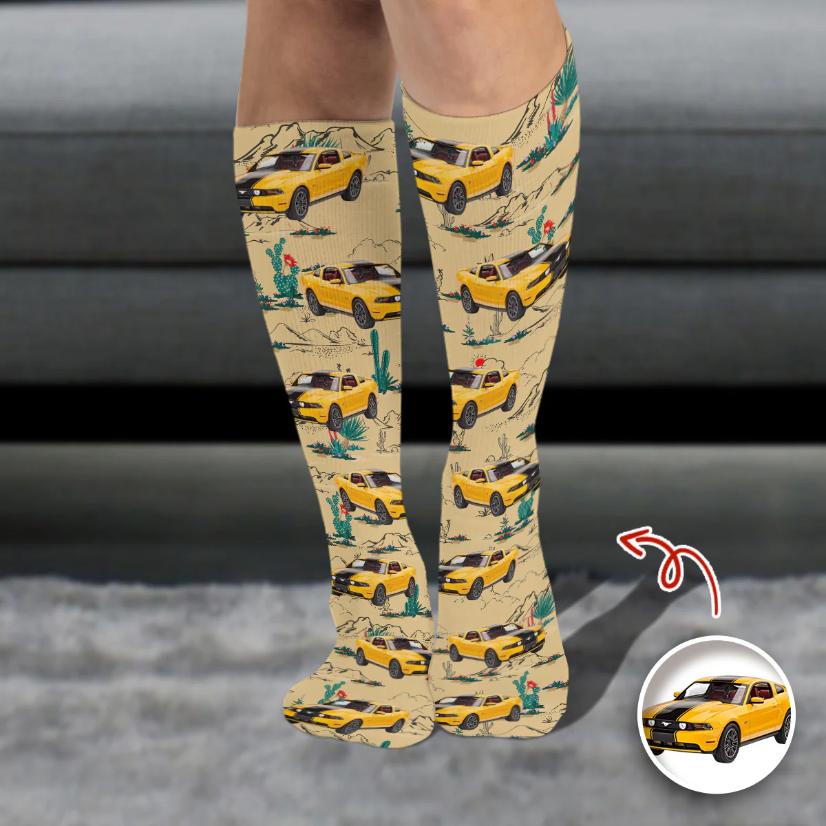 Custom Car Photo Retro Route 66 Socks Gift For Car Lover CH07 899938 - Image 6