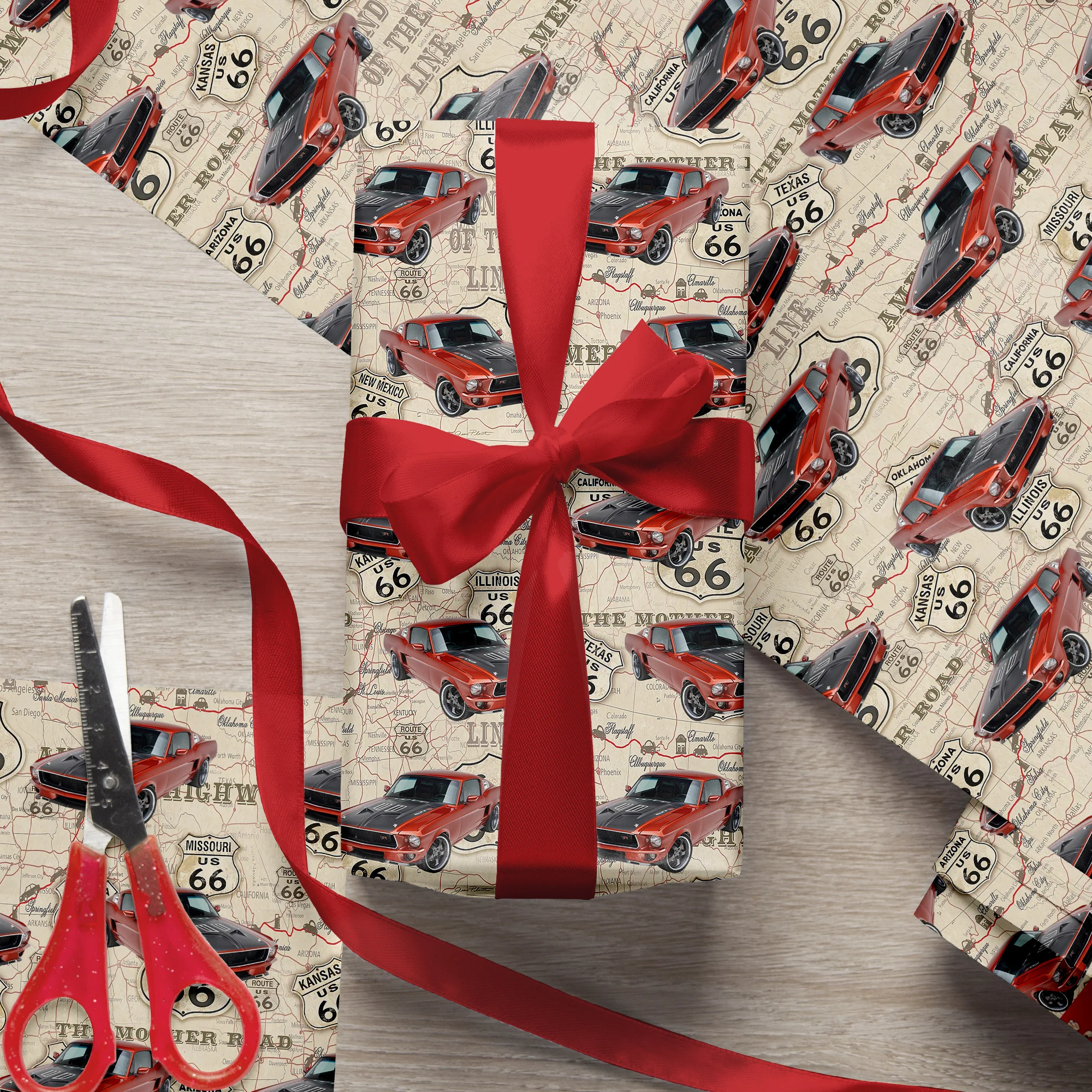Custom Car Photo Retro Route 66 Wrapping Paper Gift For Car Lover CH07 899932 - Image 4