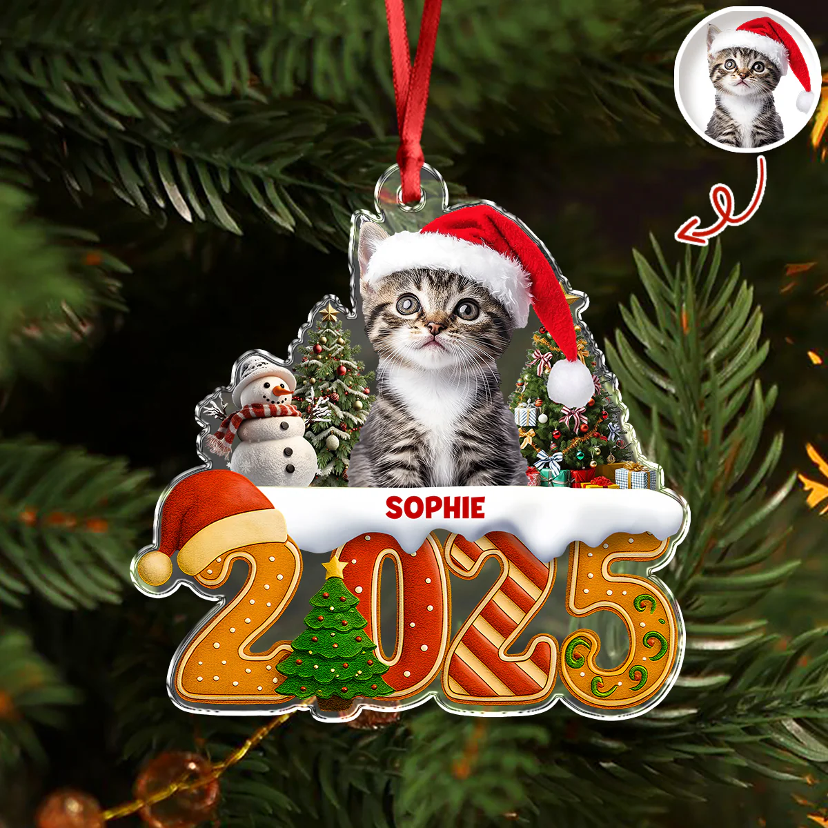 Custom Cat Christmas Cake Crew Photo - Personalized Acrylic Ornament CH07 899706 - Image 6