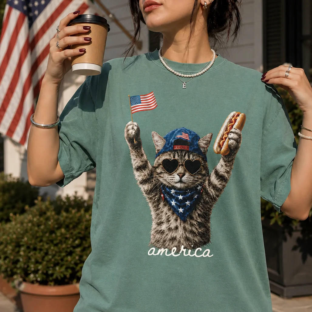 Custom Cat Photo Patriotic 4th Of July Cat Comfort Colors Shirt Cat Lover Gift CH07 911892 - Image 2
