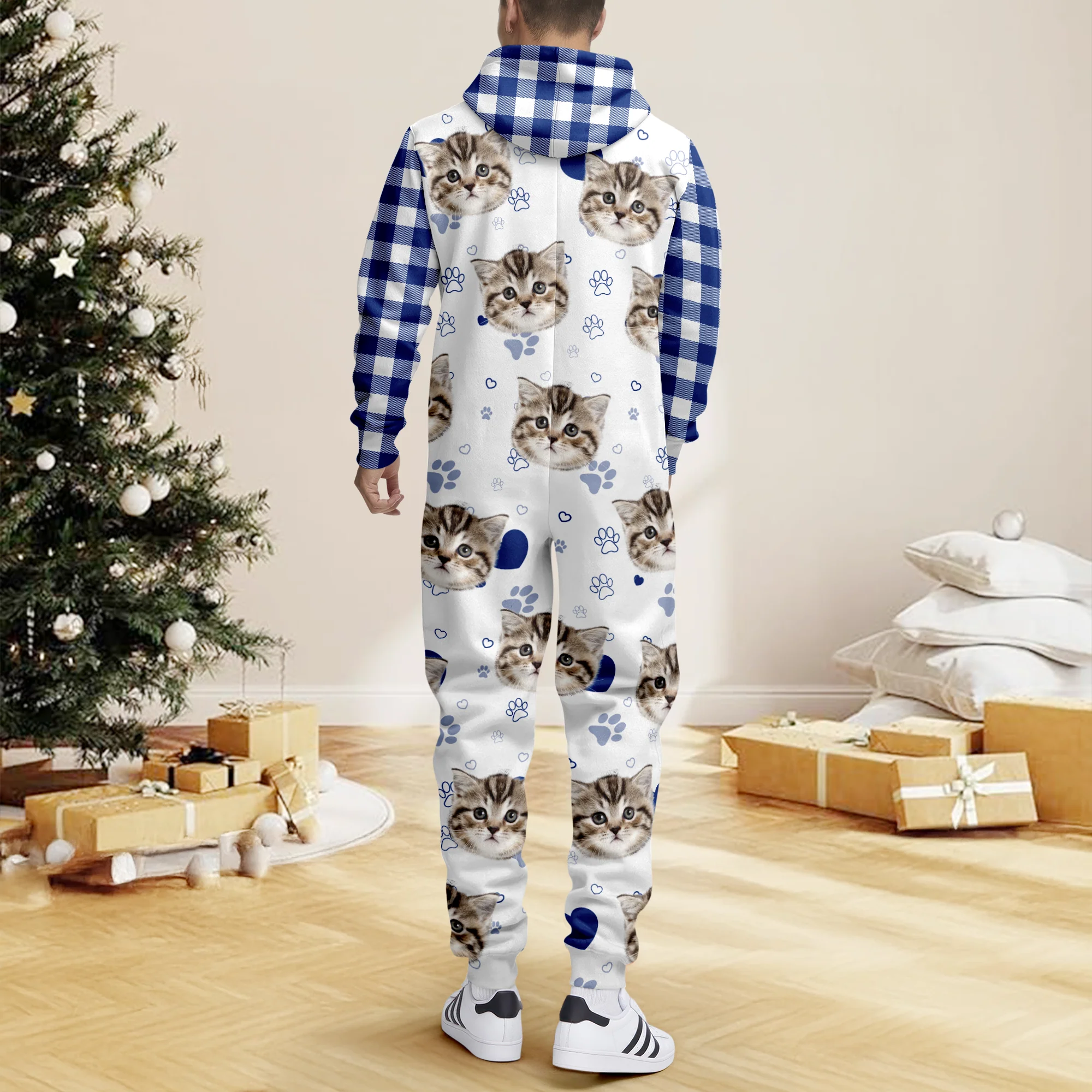 Custom Cat Photo Plaid Onsie Pajamas Christmas Gift For Cat Lovers CH07 899644 - Image 5