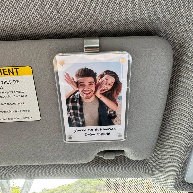 Custom Couple Photo Acrylic Car Visor Clip Romantic Drive Safe Gift Personalized Gift for Him Anniversary CH07 895448