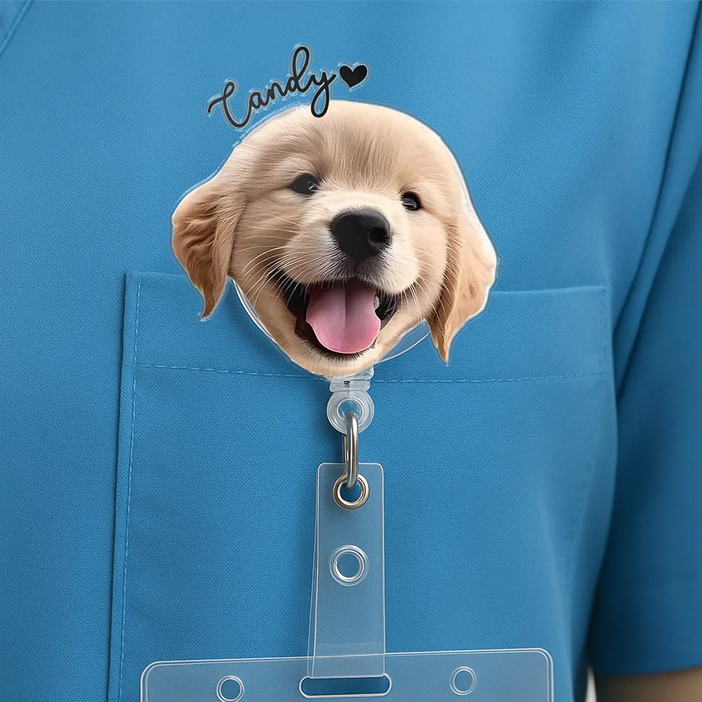 Custom Cute Pet Face & Name Acrylic Badge Reel Gift For Dog Lovers CH07 910758 - Image 2