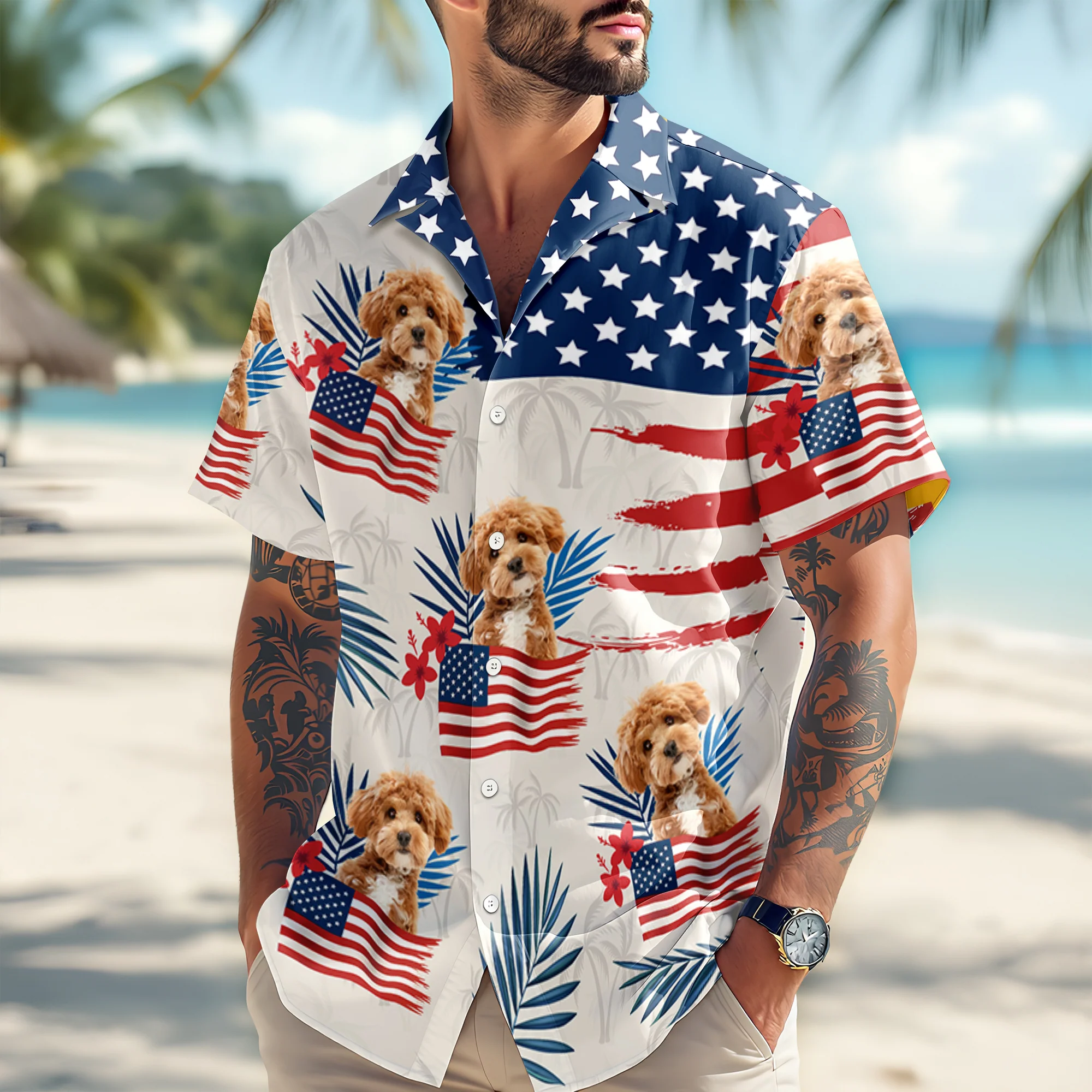 Custom Dog Cat Photo American Flag Hawaiian Shirt 4th of July Gift CH07 896110 - Image 2