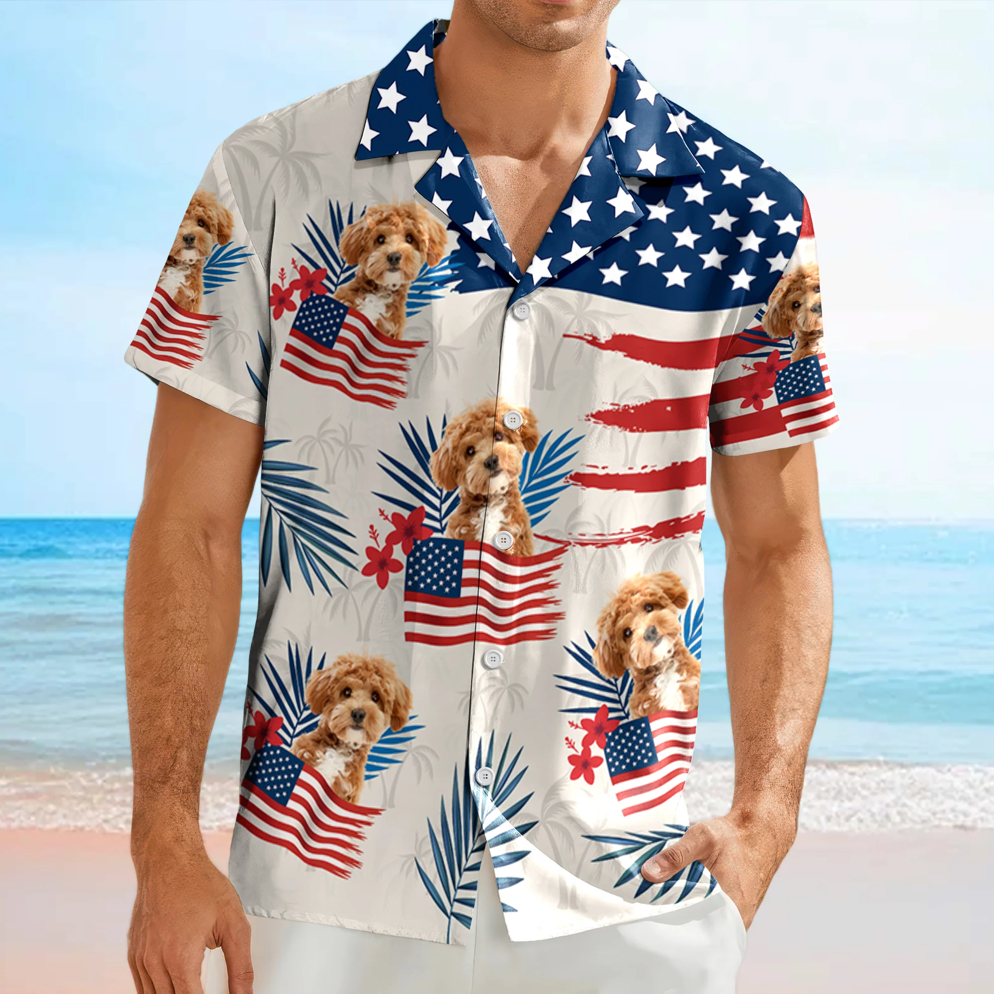 Custom Dog Cat Photo American Flag Hawaiian Shirt 4th of July Gift CH07 896110 - Image 3