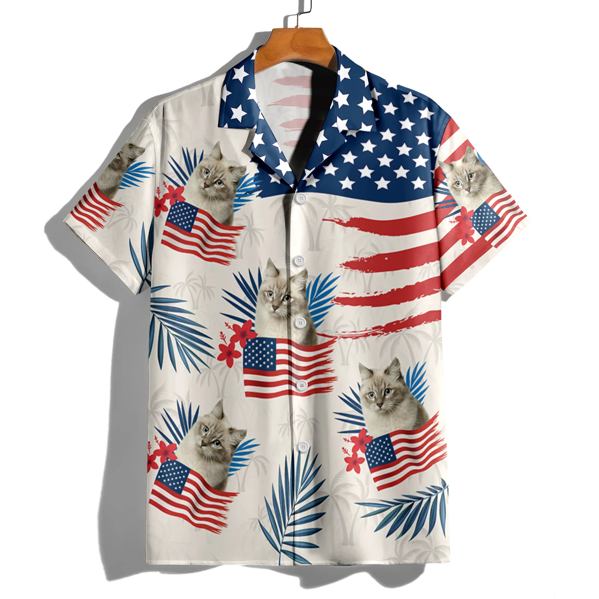 Custom Dog Cat Photo American Flag Hawaiian Shirt 4th of July Gift CH07 896110 - Image 4