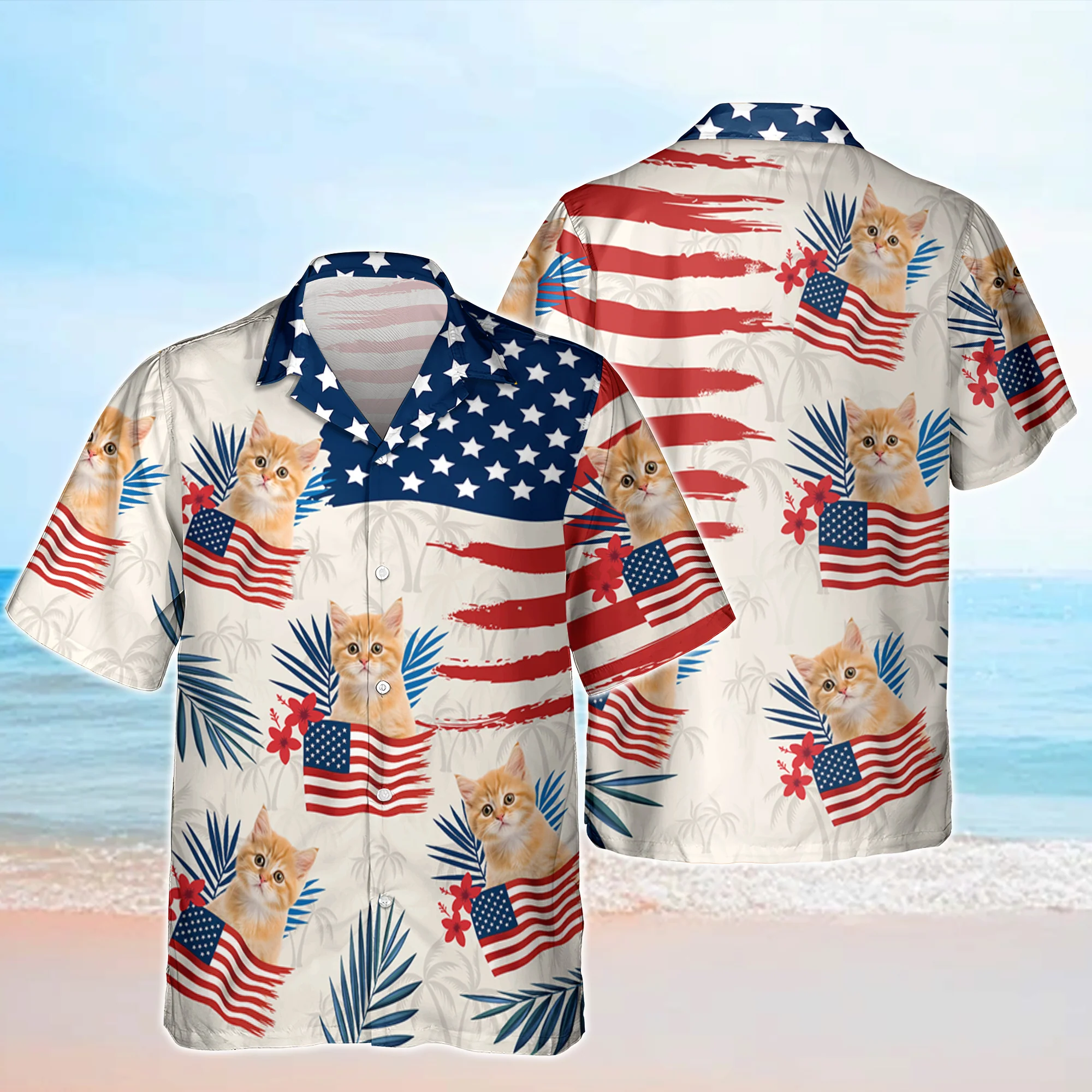 Custom Dog Cat Photo American Flag Hawaiian Shirt 4th of July Gift CH07 896110 - Image 5