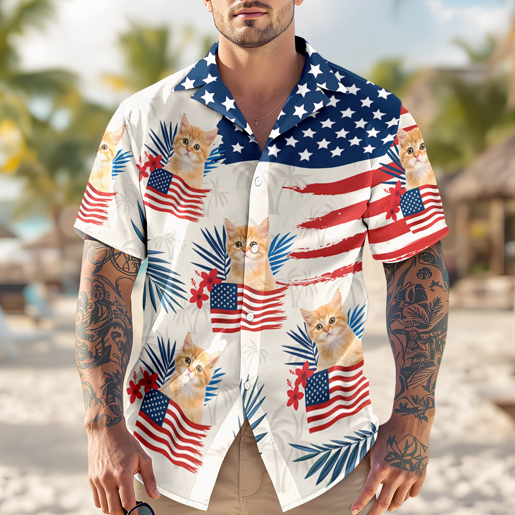 Custom Dog Cat Photo American Flag Hawaiian Shirt 4th of July Gift CH07 896110 - Image 7