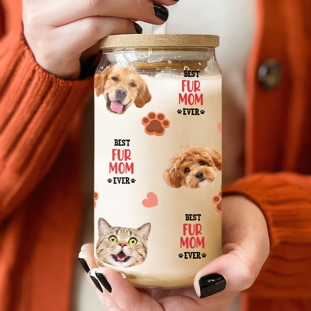 Custom Dog Cat Photo Best Dog Cat Mom Ever Personalized Glass Can CH07 895420 - Image 3