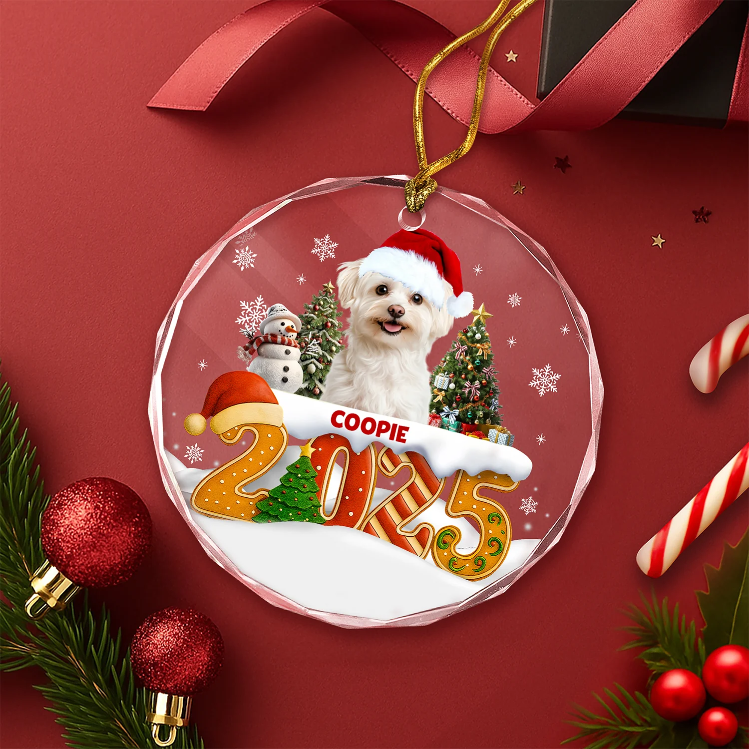 Custom Dog Christmas Cake Crew Photo - Personalized Glass Ornament CH07 899976 - Image 5